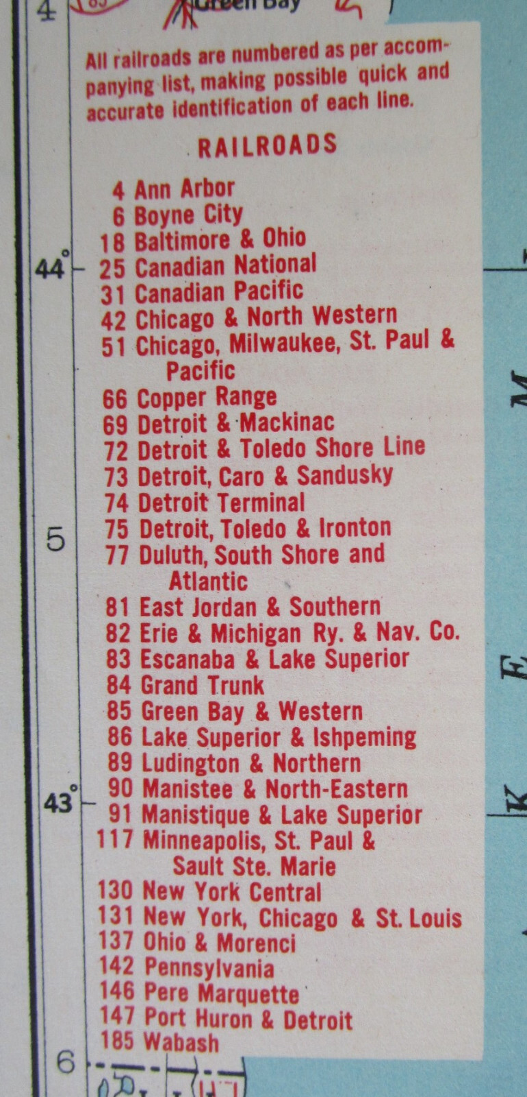 MN MI 1948 MINNESOTA RAILROAD Map. DULUTH & NORTHEASTERN RR ~or~ MICHIGAN