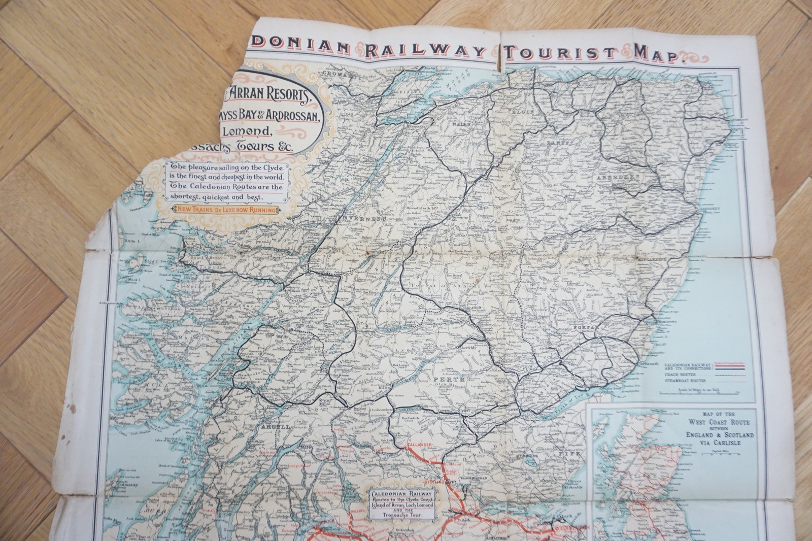 1912 LNWR Caledonian Railway Scotland Original Railway Map