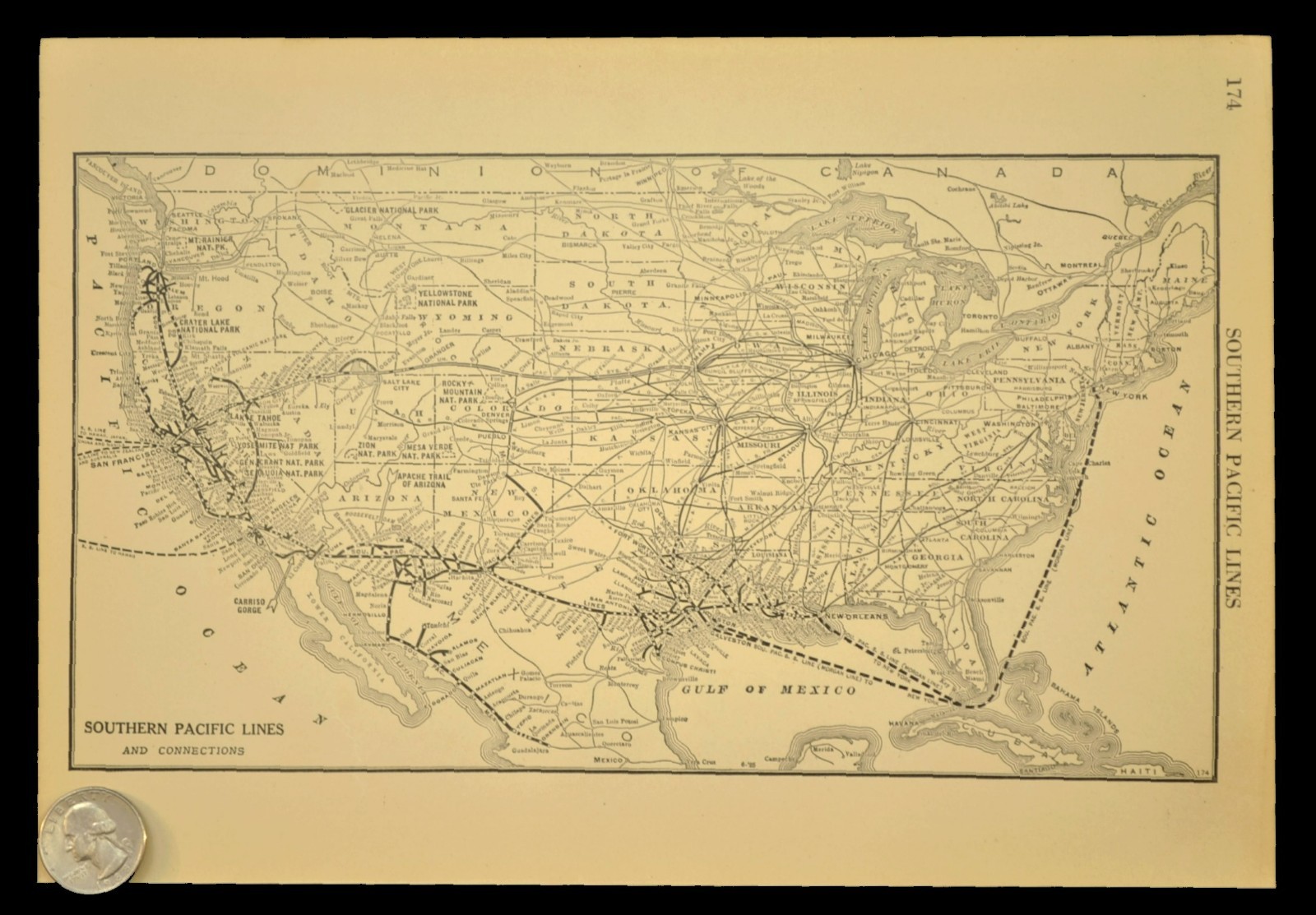 Vintage SOUTHERN PACIFIC Railroad Map Railway Antique 1920s National Parks