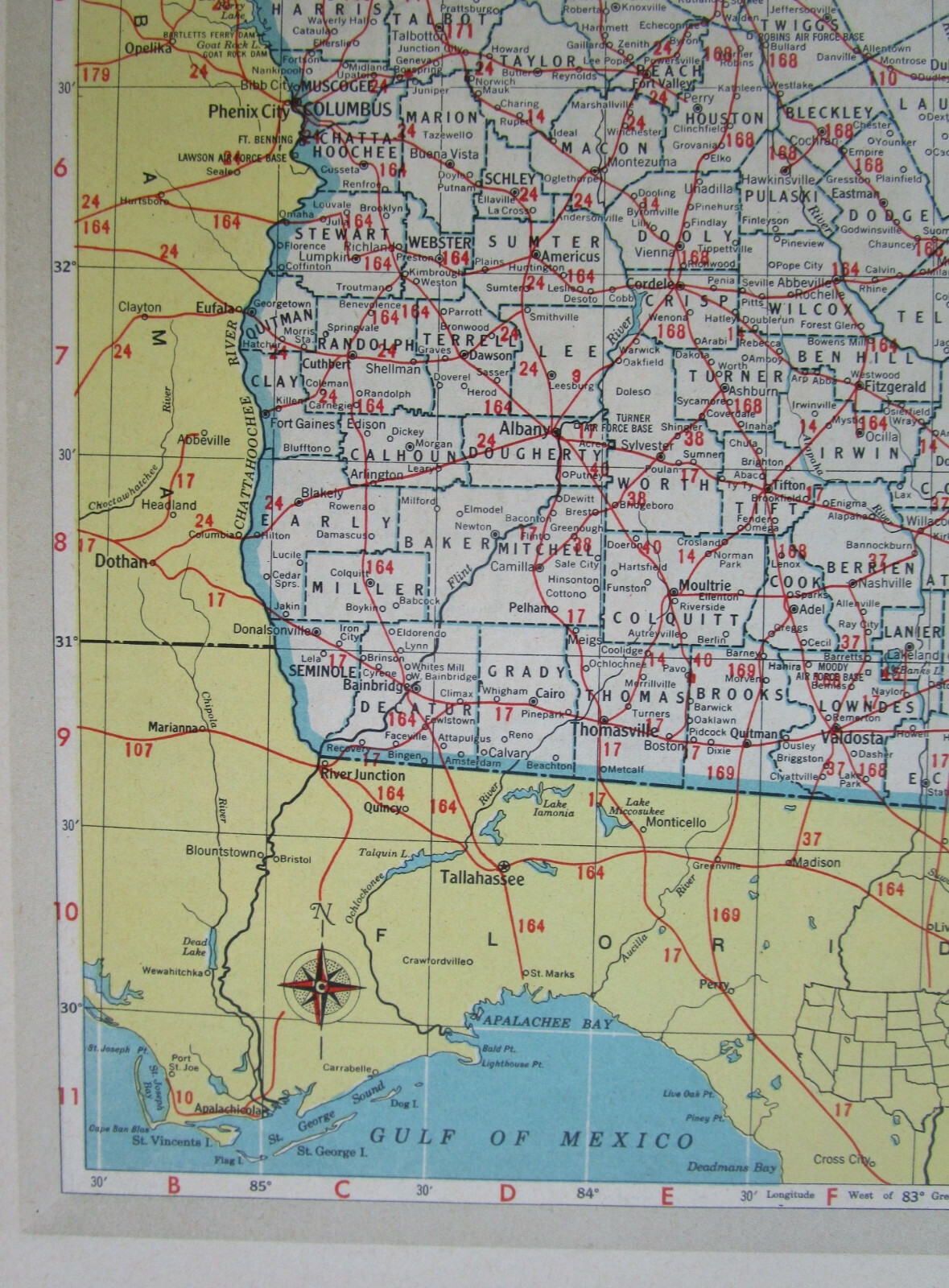 FL GA Vtg 1951 FLORIDA RAILROAD Map.MARIANNA & BLOUNTSTOWN RR ~or~ GEORGIA