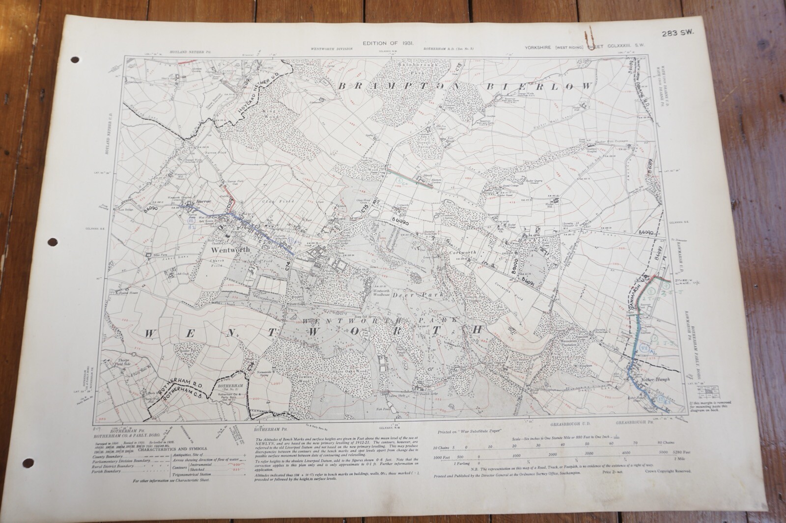 1931 Brampton Bierlow Wentworth Yorkshire Railway OS Linen Map Ref 8