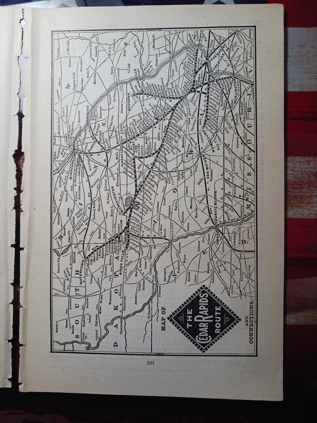 ~1898 Train Route Map + Railroad Report BURLINGTON CEDAR RAPIDS & NORTHERN Railw