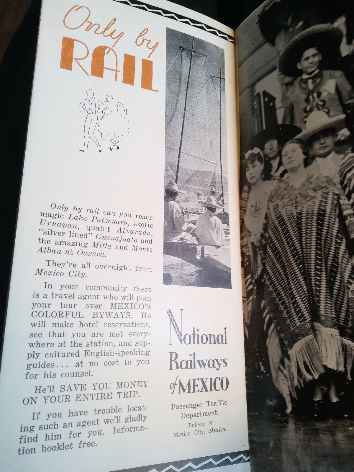 1935 National Railways of Mexico Antique Vtg Overnight from Mexico City Booklet