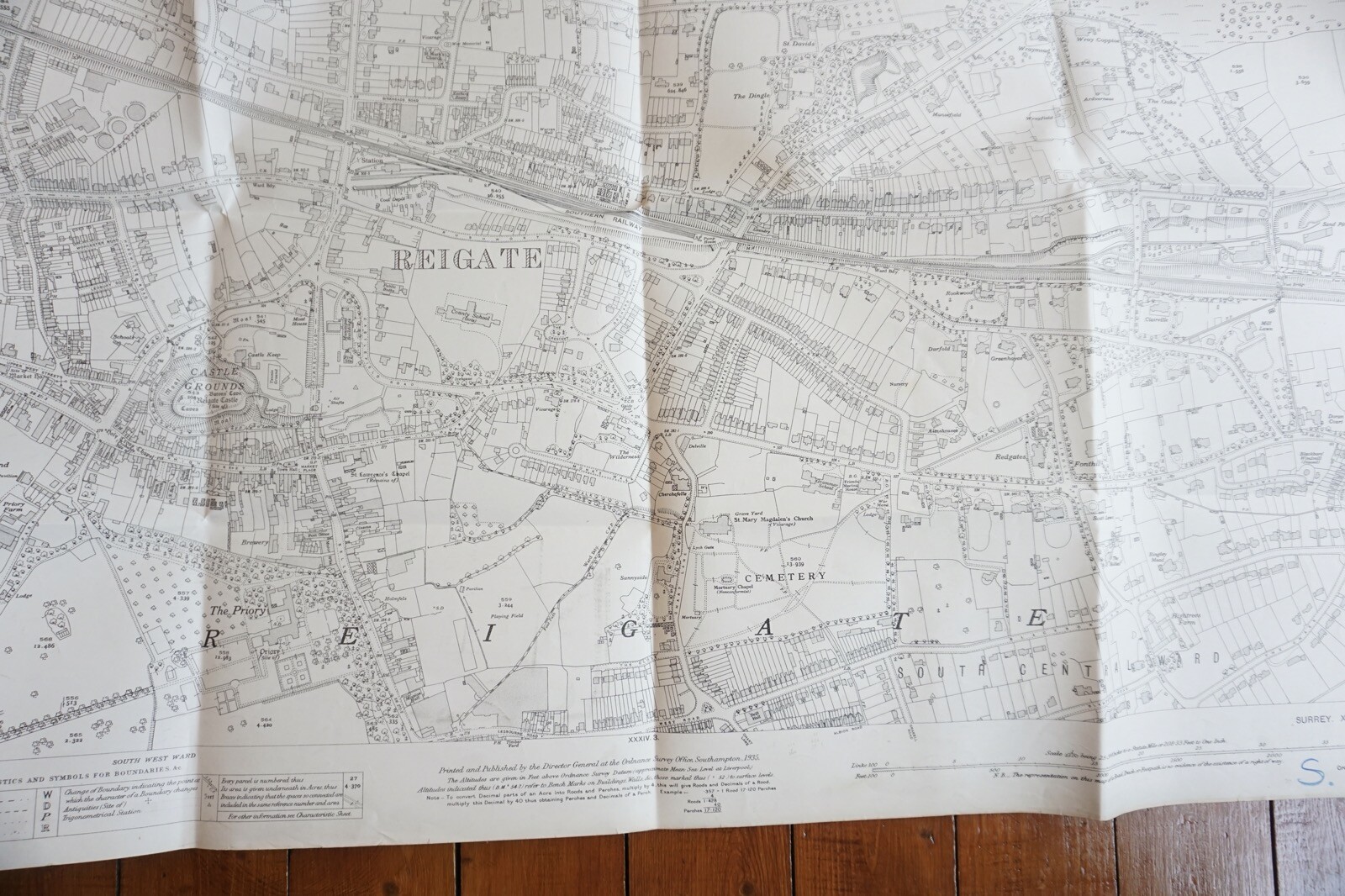 1933 Reigate Surrey Southern Railway OS Railway Map