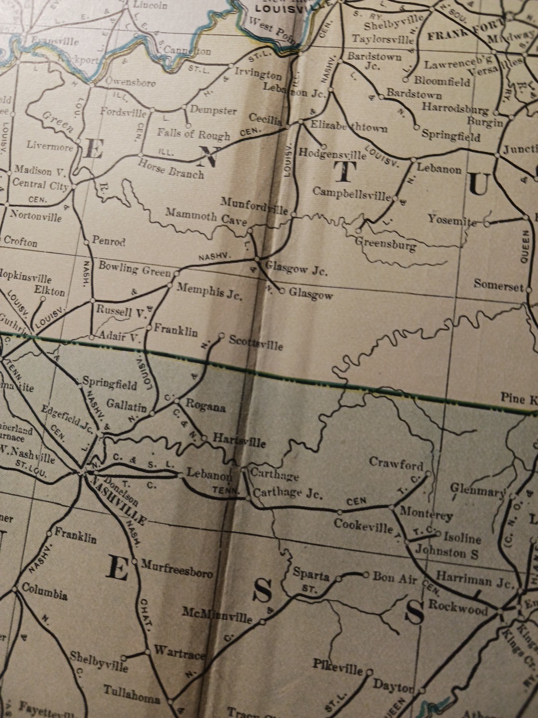~1904 vintage Railroad Map TENNESSEE KENTUCKY all Train lines Depots 11″x9″