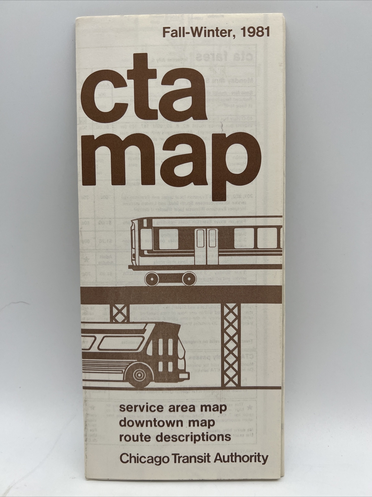 1981 Fall-Winter CHICAGO TRANSIT AUTHORITY CTA ROUTE MAP Train L Subway Bus