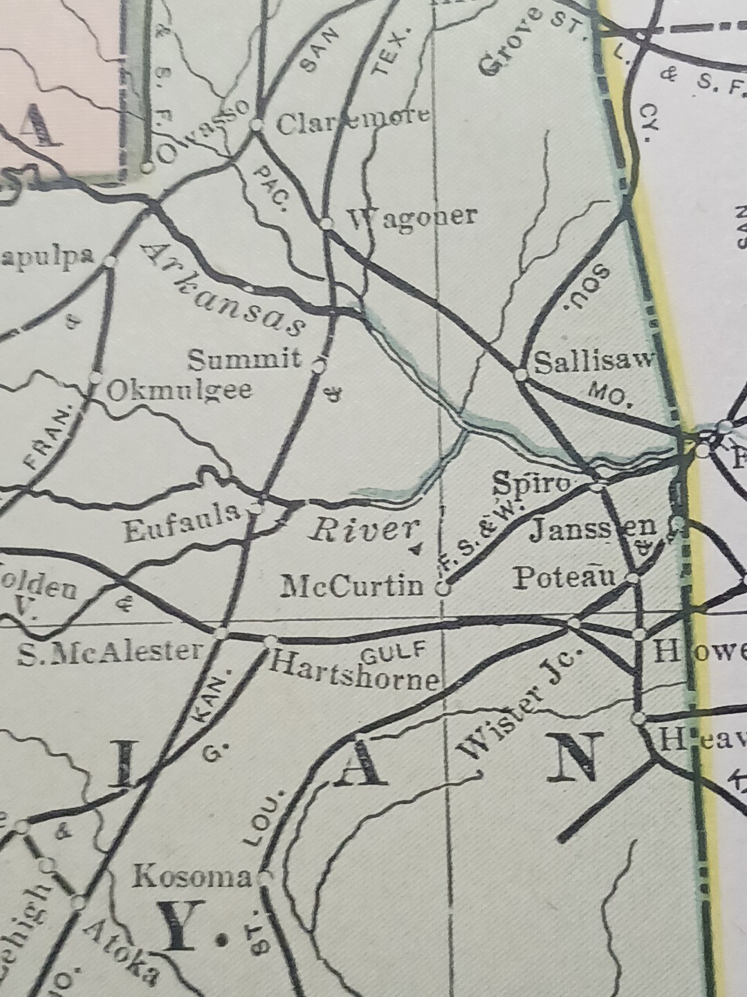 1902 Train Route Map INDIAN TERRITORY TEXAS OK Railroad Lines Stations 11″×9″