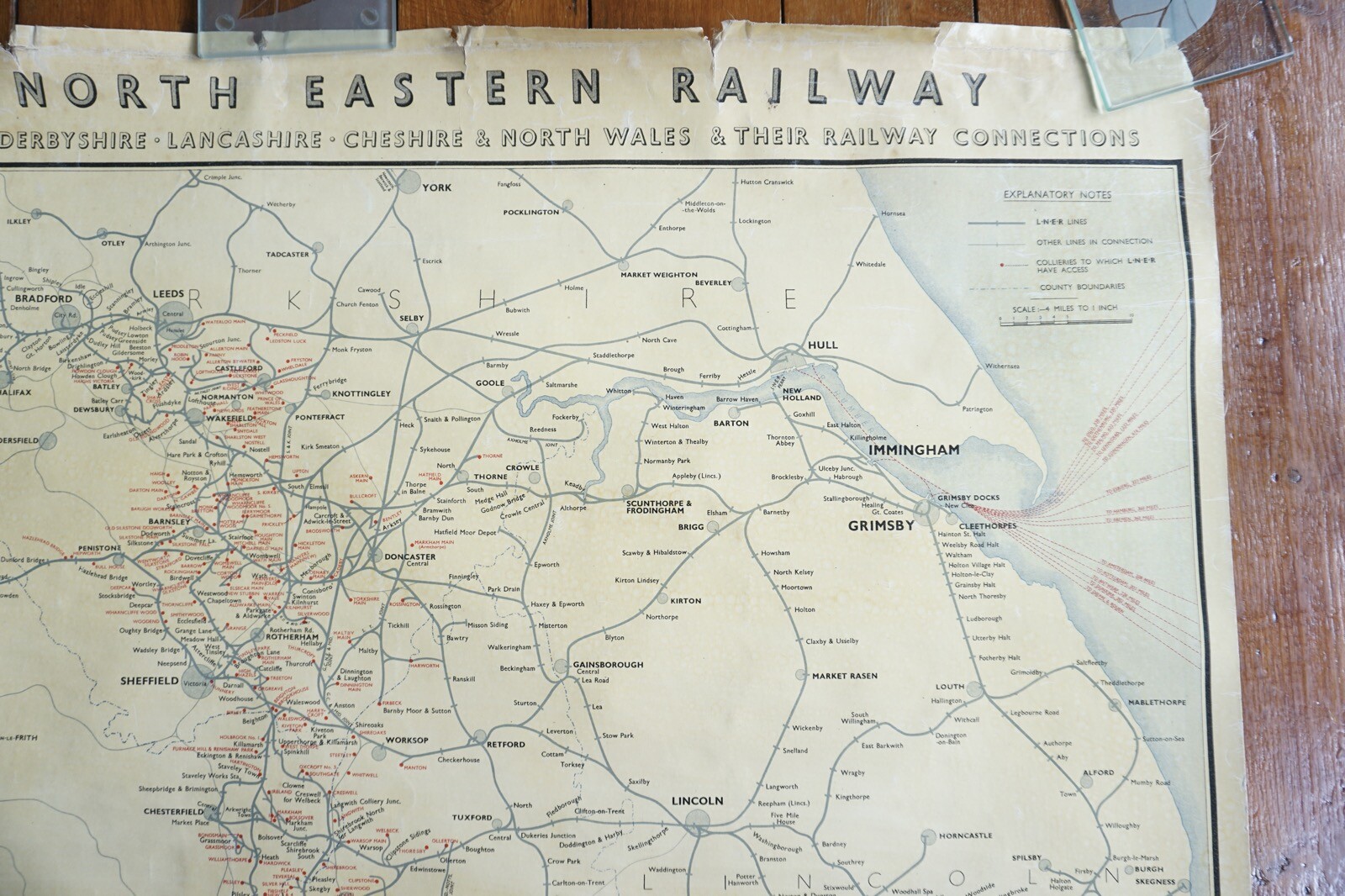 1936 LNER Collieries Railway Map Linen Backed for Display in Train Station