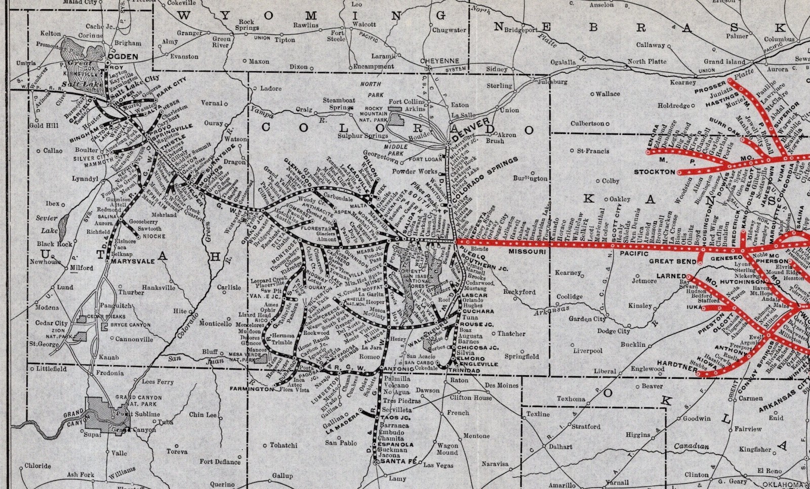 1924 Antique Missouri Pacific Railroad System Map T & P Denver Rio Grande 2515