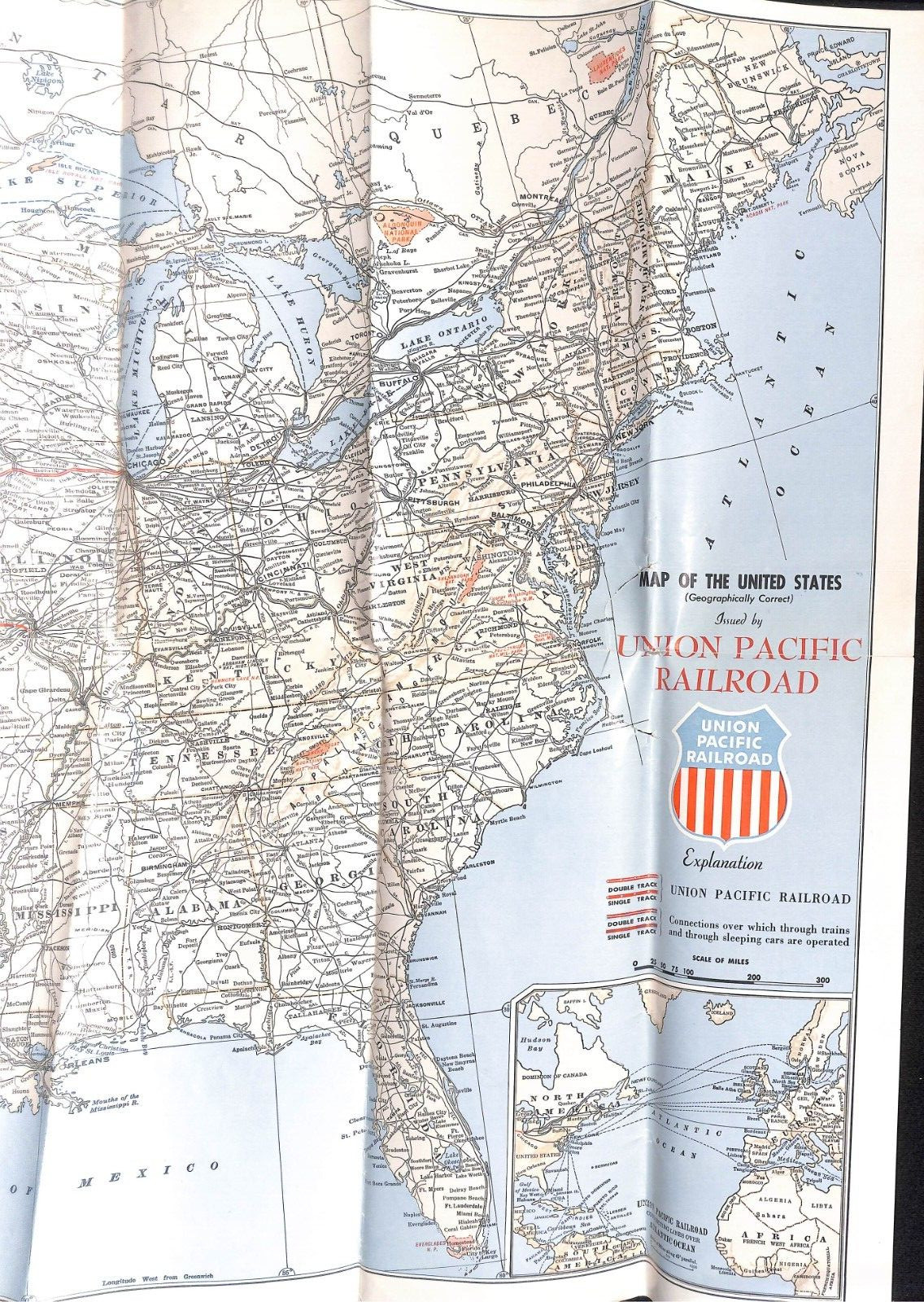 Union Pacific Railroad Map of the United States c1952 19″ x 30″