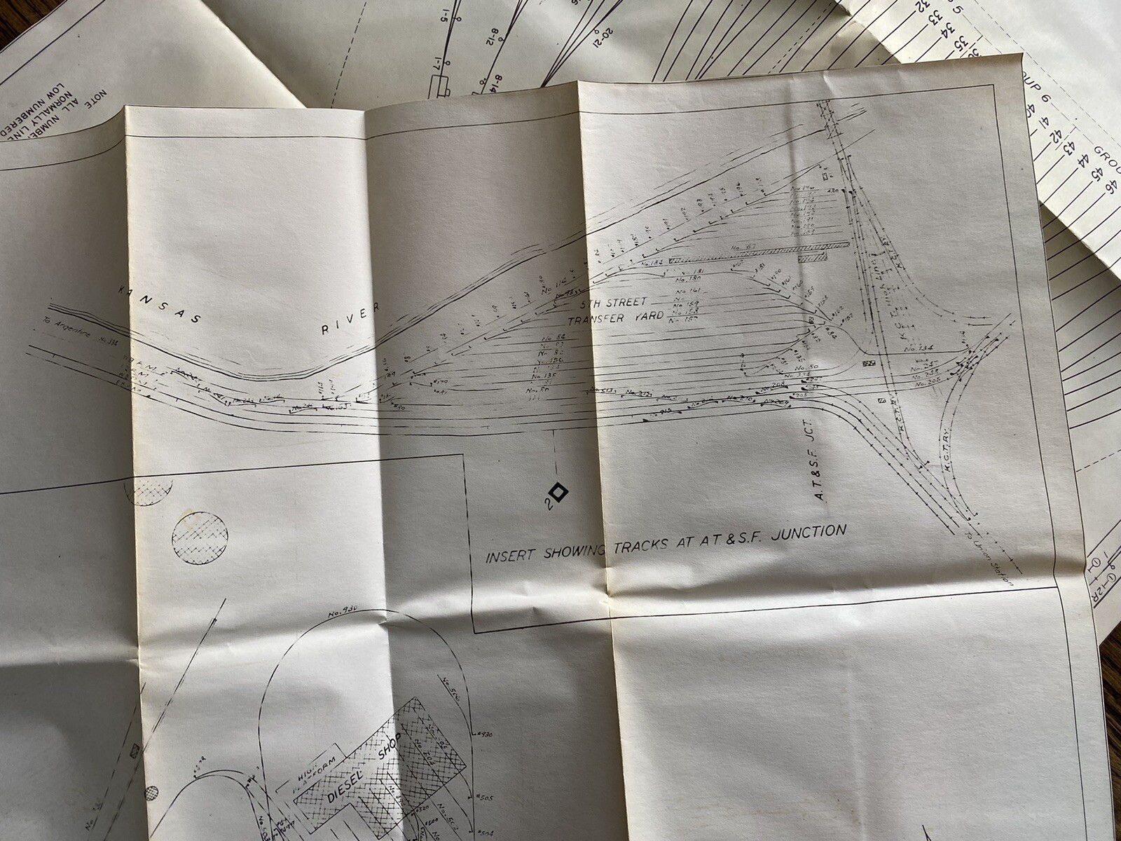 1940s/50s AT&SF Santa Fe Railway Argentine Kansas Railyard Railroad Map Lot RARE