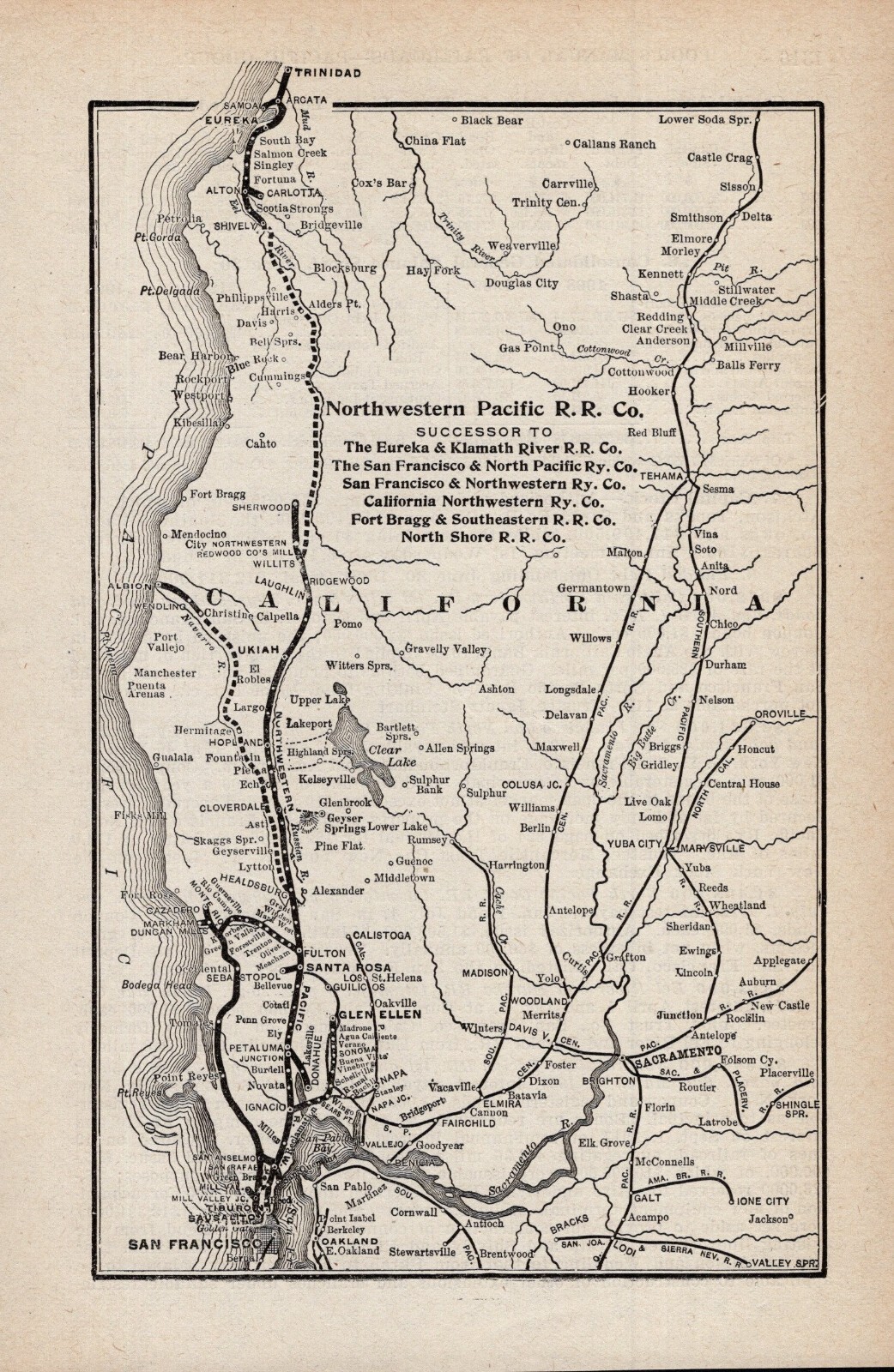 1910 Antique Northwestern Pacific Railroad Map Vintage Railway Map 2389