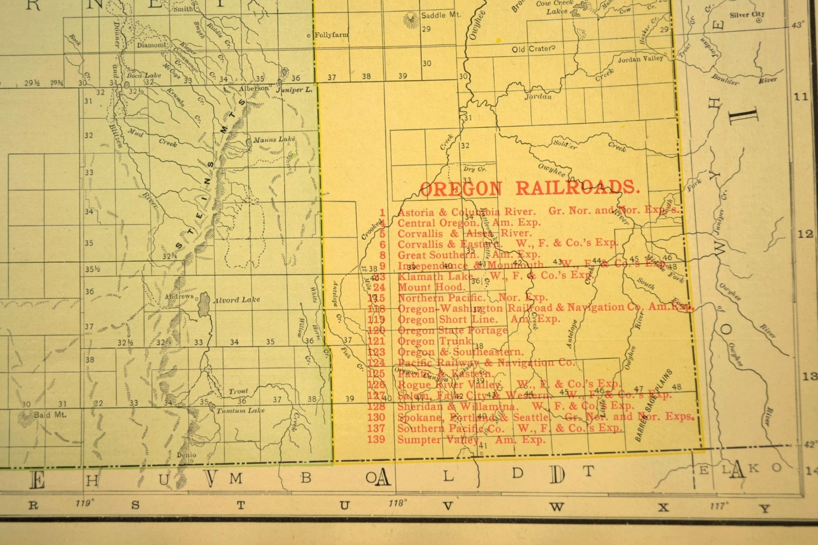 1911 Antique Map of Oregon Railroad Map ORIGINAL Southern Pacific Railroad DATED
