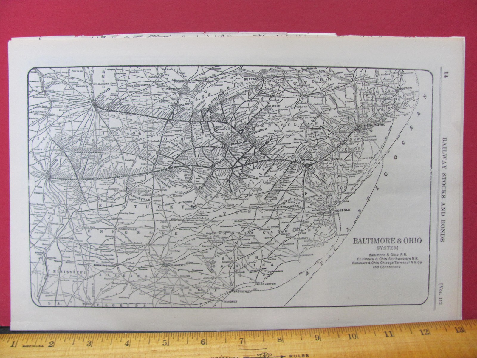 BALTIMORE & OHIO RAILROAD MAY 1921 SYSTEM MAP ROUTES & CONNECTING RRs