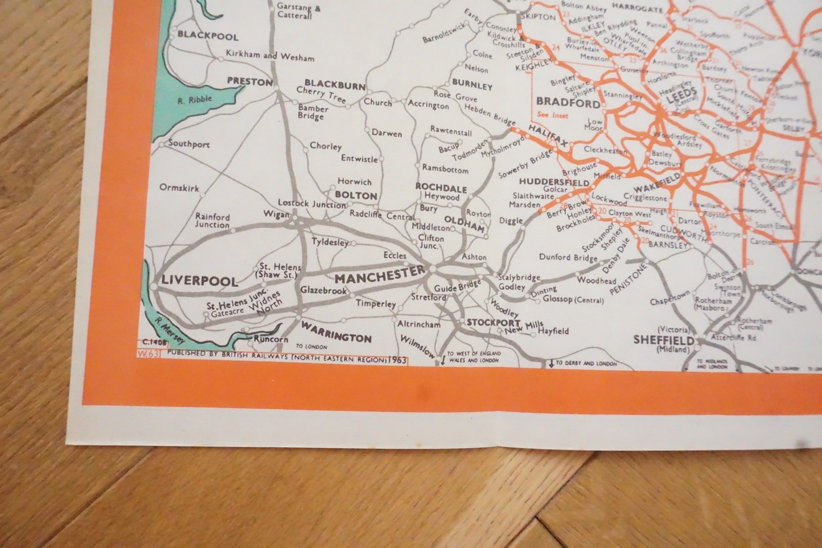 1960 British Rail North Eastern Region Passenger Network Railway Map VGC