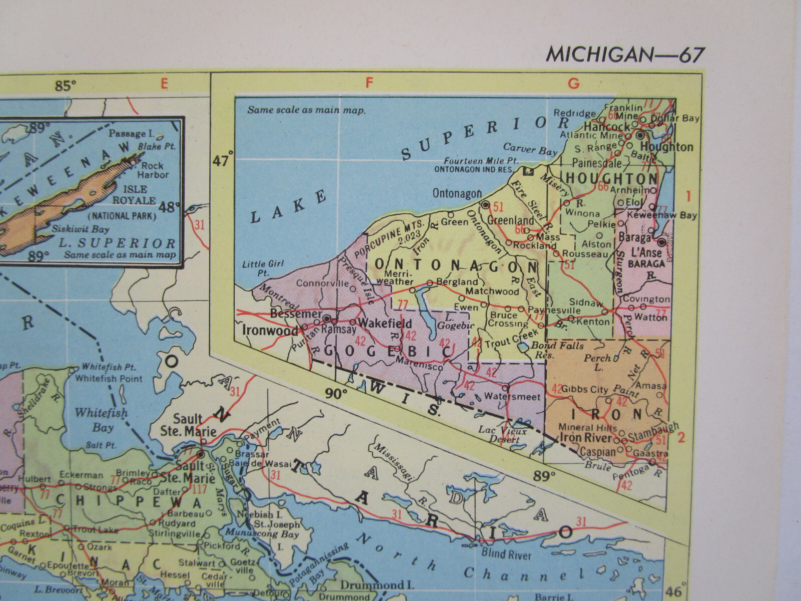 MN MI 1958 MINNESOTA RAILROAD Map DULUTH MESSABE & IRON RANGE RR ~or~ MICHIGAN