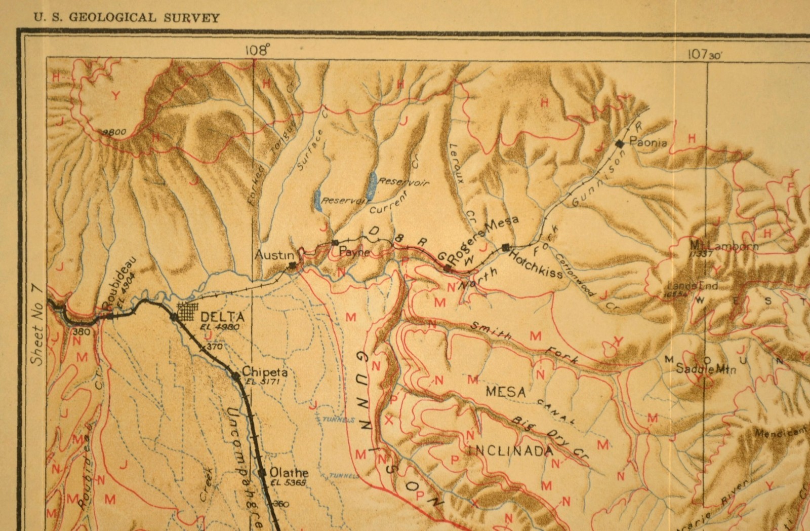1922 Antique Denver Rio Grande Railroad Map Montrose Colorado Delta CO Gunnison