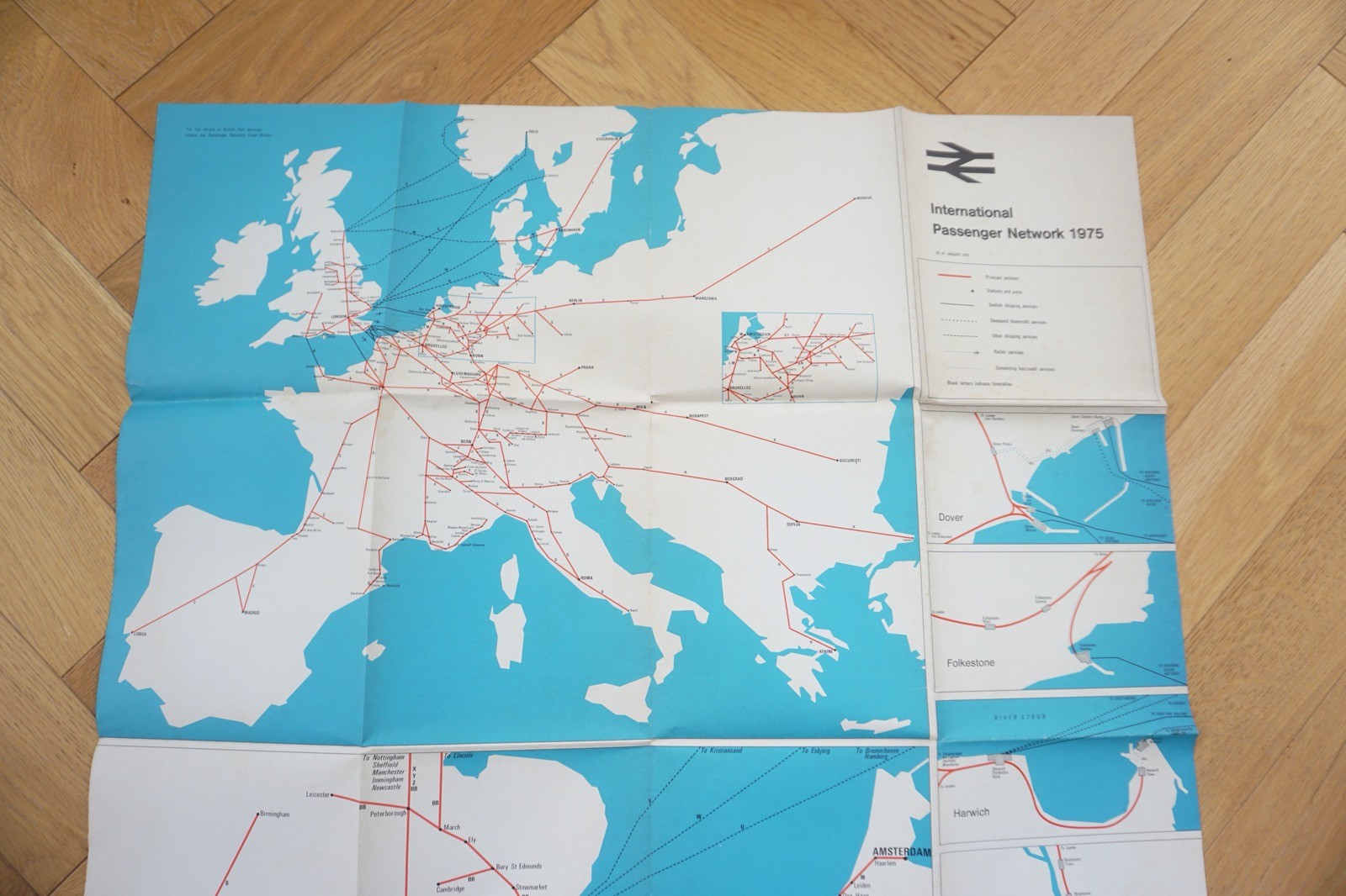 1975 British Rail International European Passenger Network Railway Map