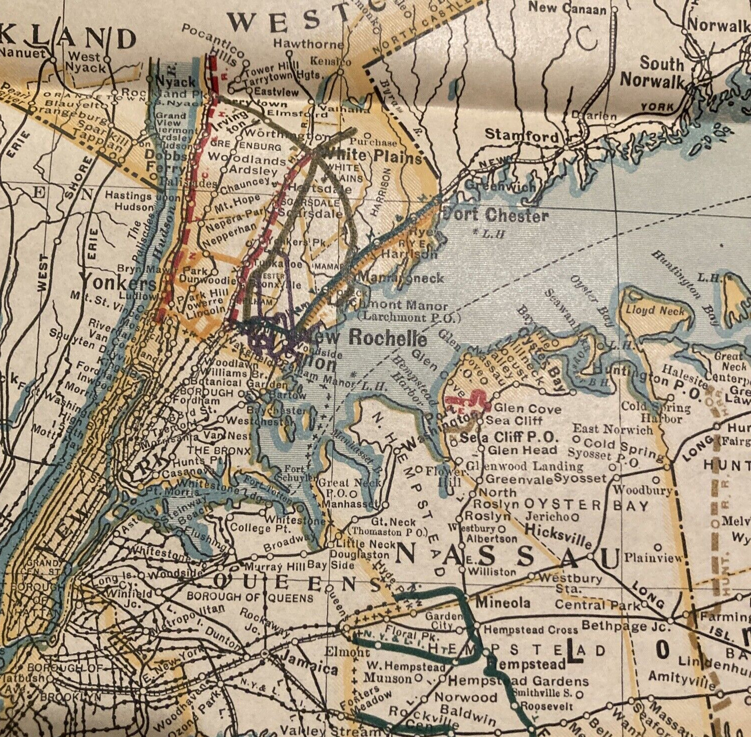 Original 1908 State of New York Electric Railroad Map 47.25″ x42″