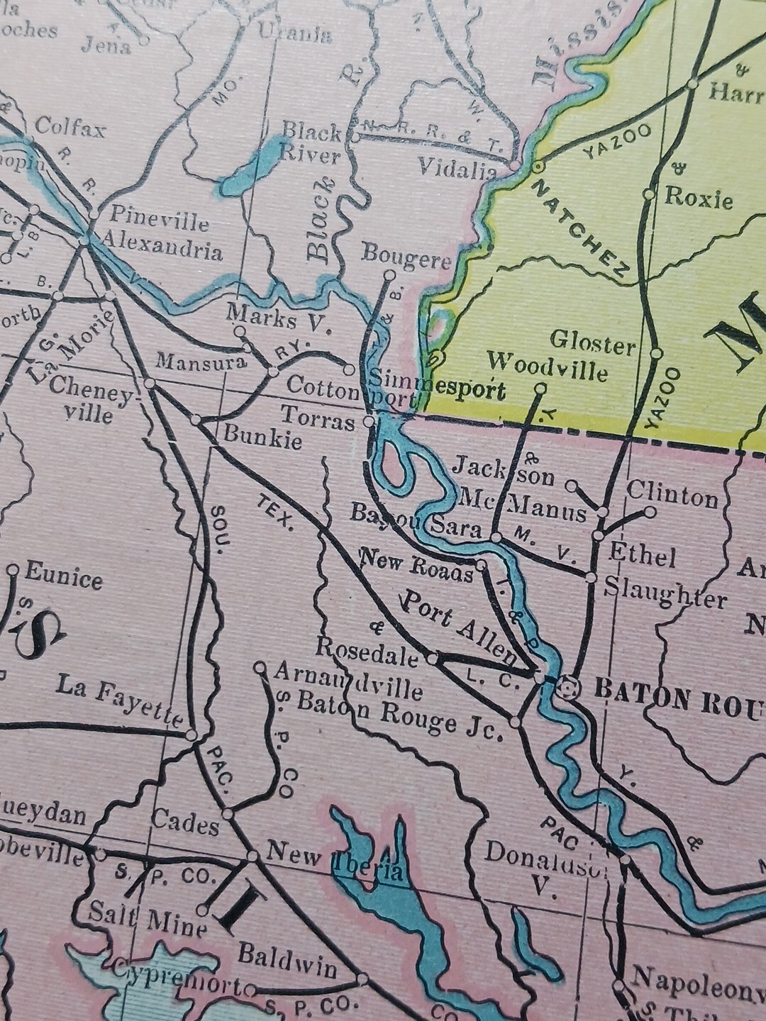 1904 Railroad Map LOUISIANA Arkansas MISSISSIPPI All Lines Train Routes 11″x9″