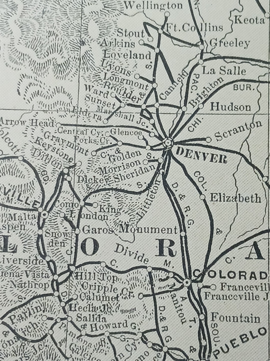 ~1906 Train Route Map COLORADO Utah ARIZONA New Mexico all Railroad Lines 11×9″