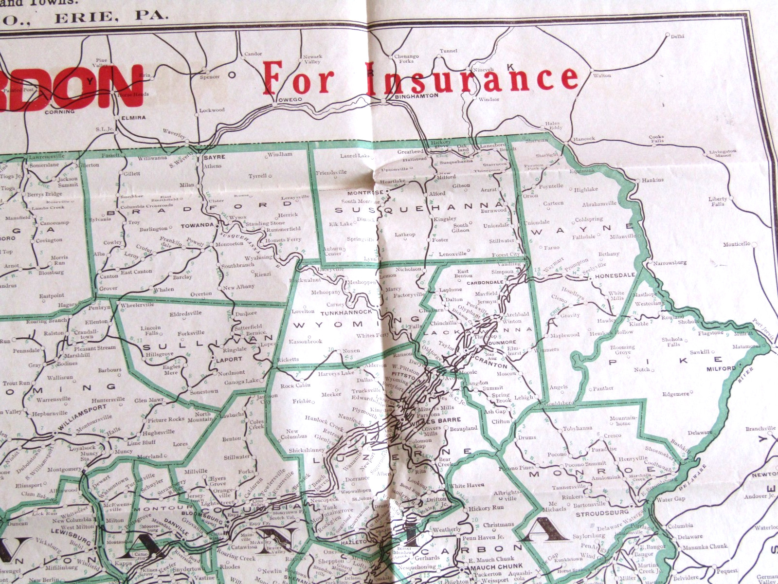 Railroad Distance Map of Pennsylvania Jan 26, 1906 Large 40″ x 27″ Erie, PA