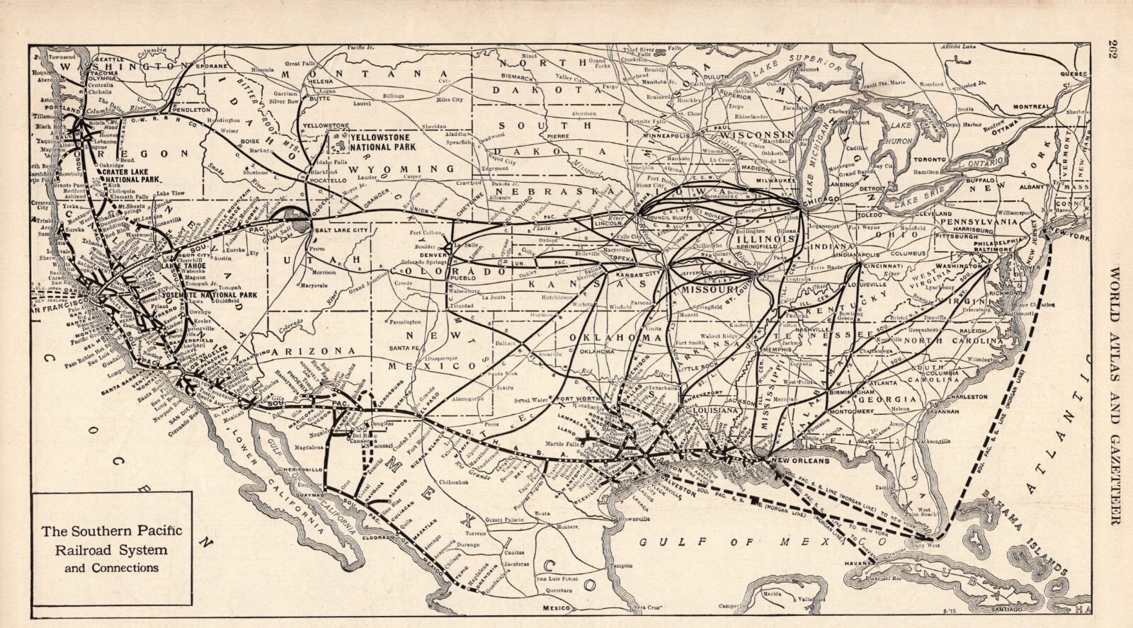 1915 Antique SOUTHERN PACIFIC RAILROAD Map Vintage Railway Map Wall Decor 930