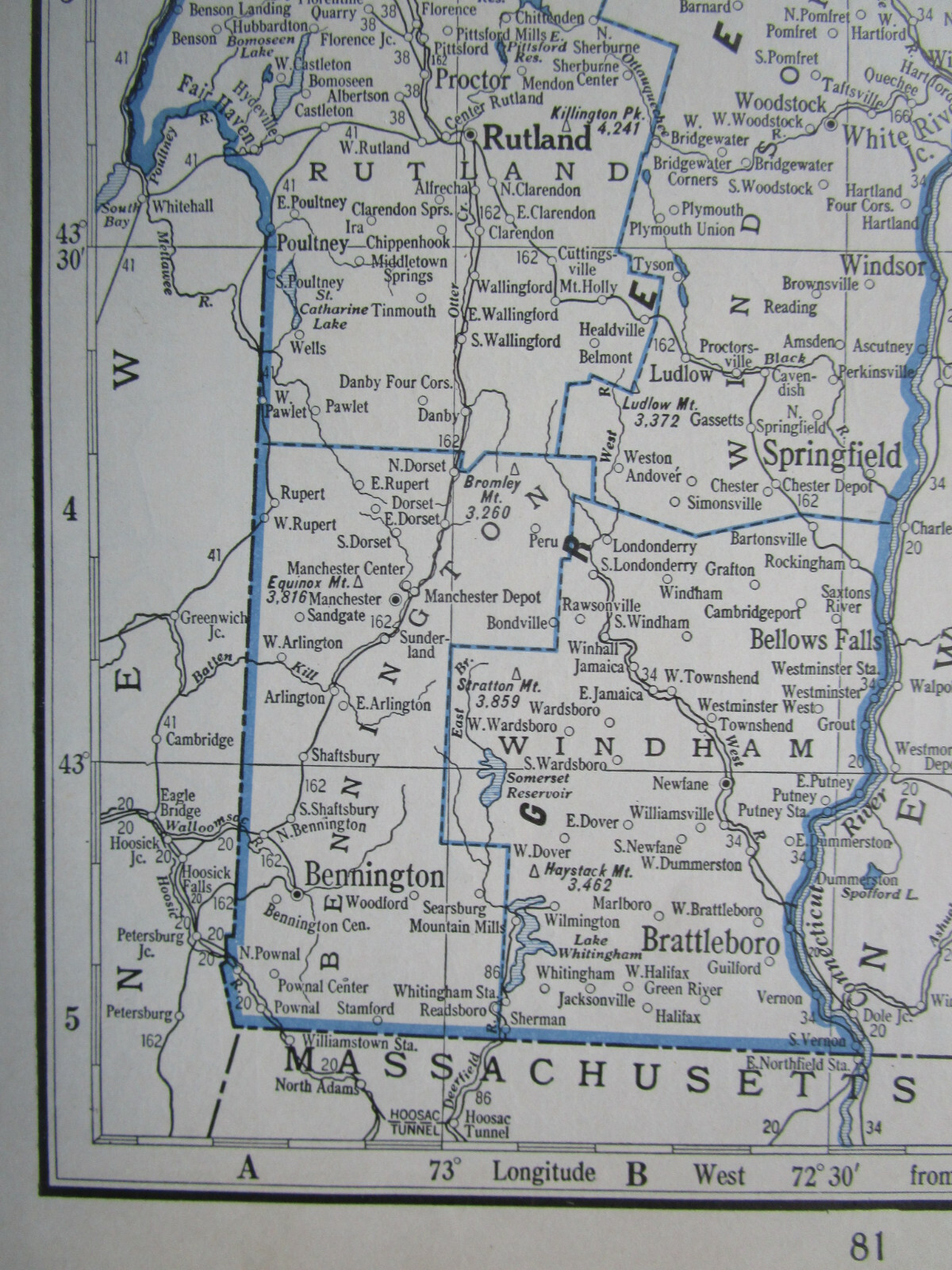 VA VT 1933 VIRGINIA RAILROAD Map WHITE SULPHUR & HUNTERSVILLE RR ~or~ VERMONT