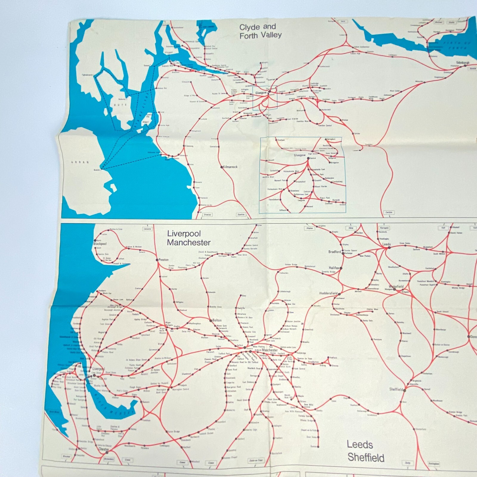 1975 Railroad Map British Rail Passenger Network Railway 23″ x 33″ Train Vintage