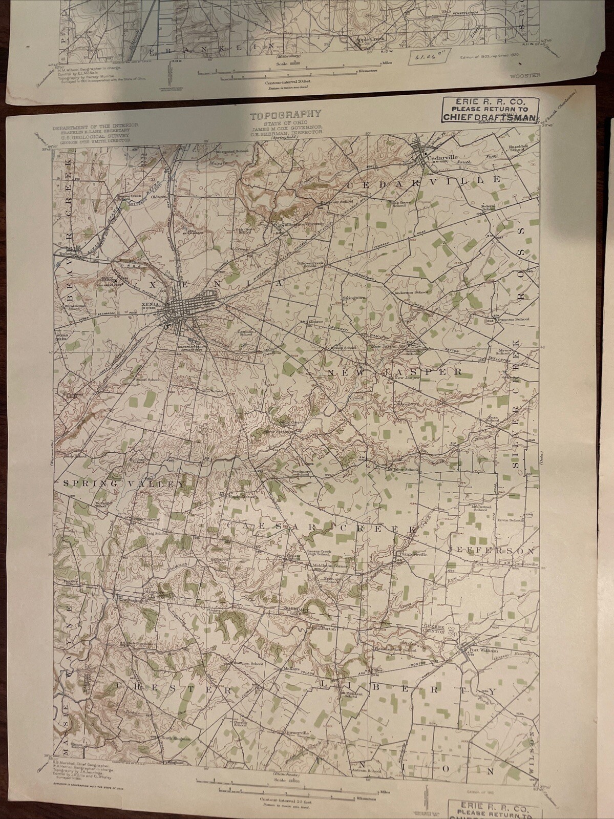 1917 ERIE RR Co Topographic Maps WOOSTER XENIA W COLUMBUS YOUNGSTOWN WESTERVILLE