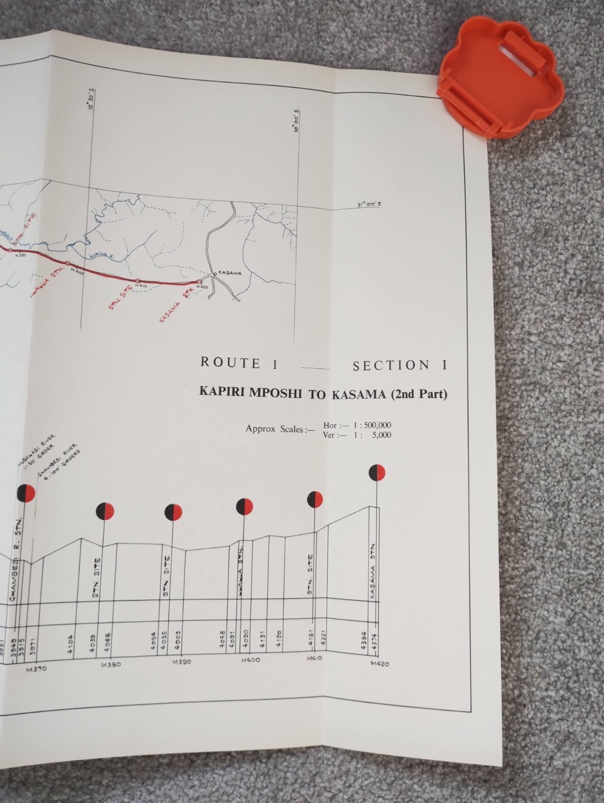 1952 East African Railways Map of Route: Kapiri Mposhi to Kasama Zambia (Part 2)