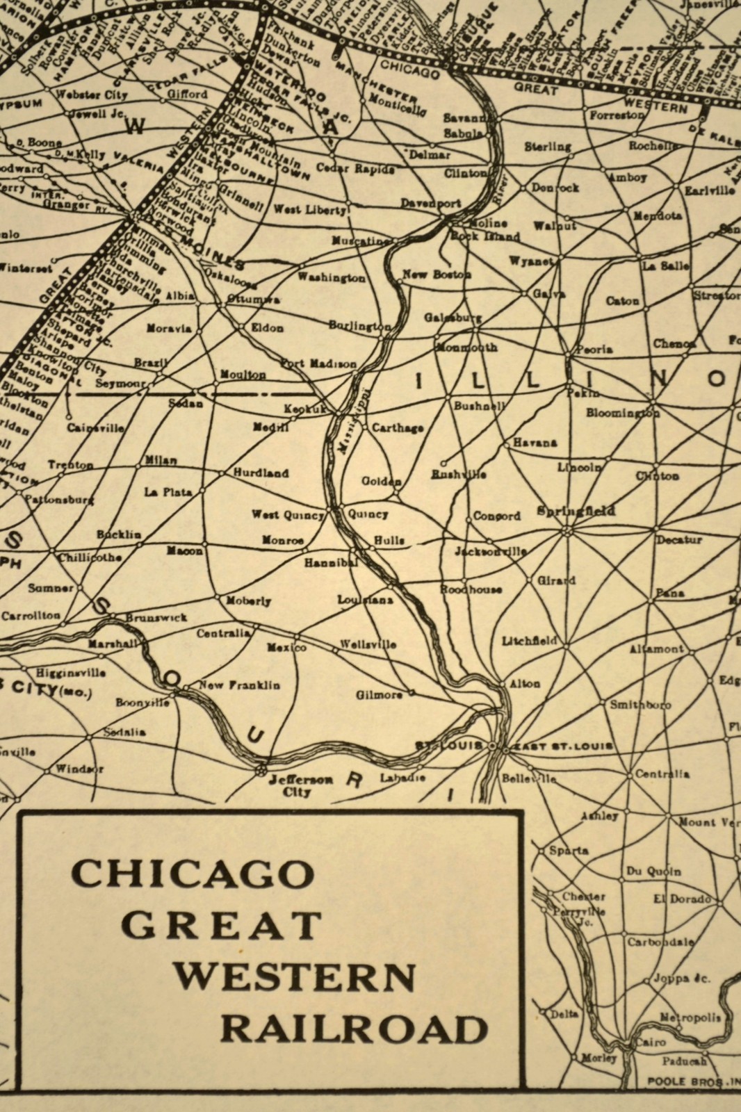 1939 CHICAGO GREAT WESTERN Railroad Map Railway Omaha Minneapolis Antique