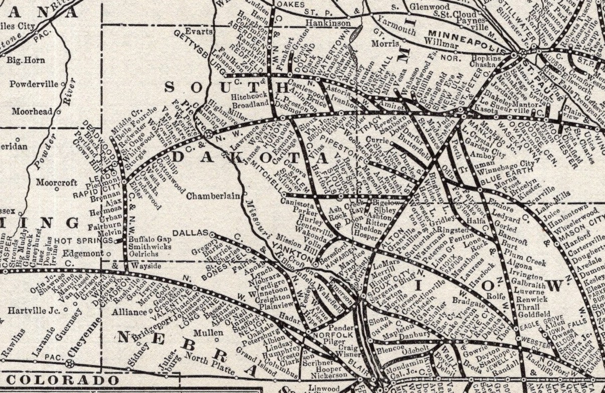 1909 Antique Chicago & Northwestern Union Pacific Railroad Map 2527