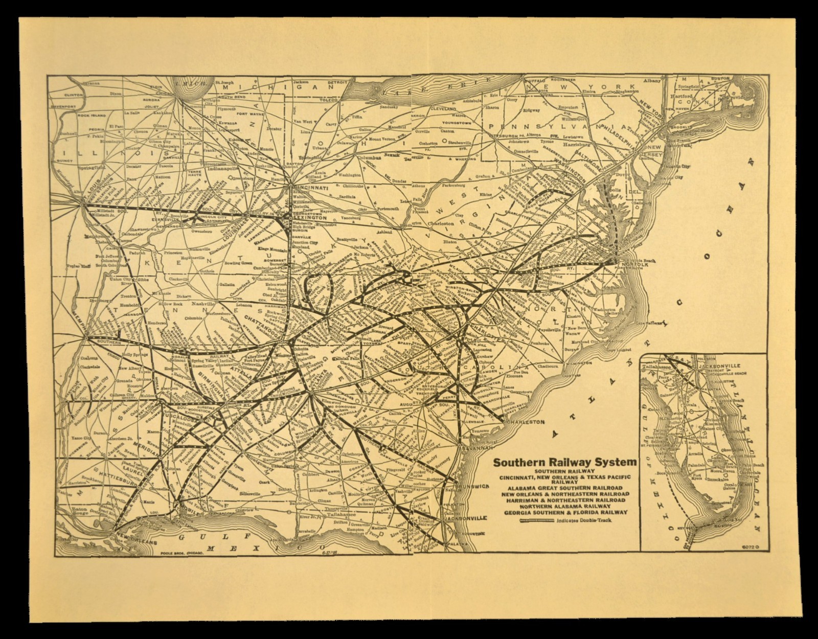 ca 1932 Southern Railway Map Railroad System Old Original Connections Antique