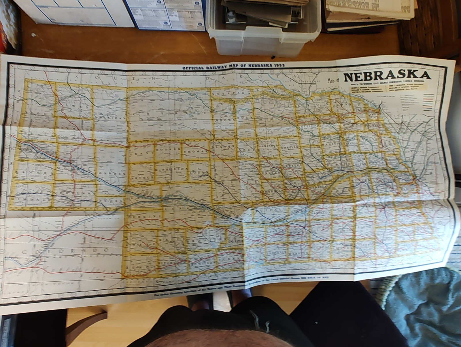 Vintage Railroad Map Of Nebraska 1953 Beyond Excellent Large