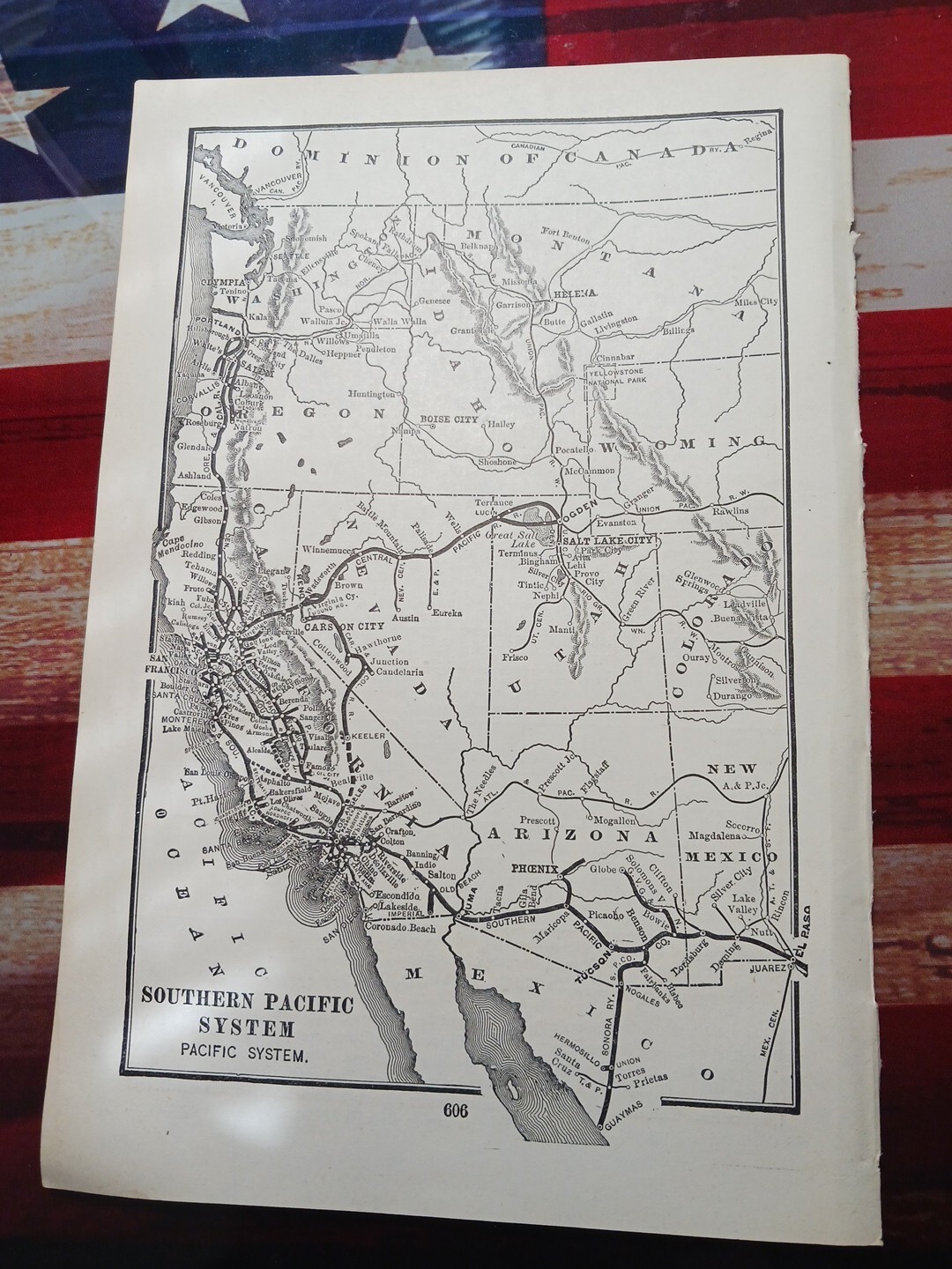 1904 Railroad Map SOUTHERN PACIFIC SYSTEM west All Lines Stations CA NV AZ WA OR