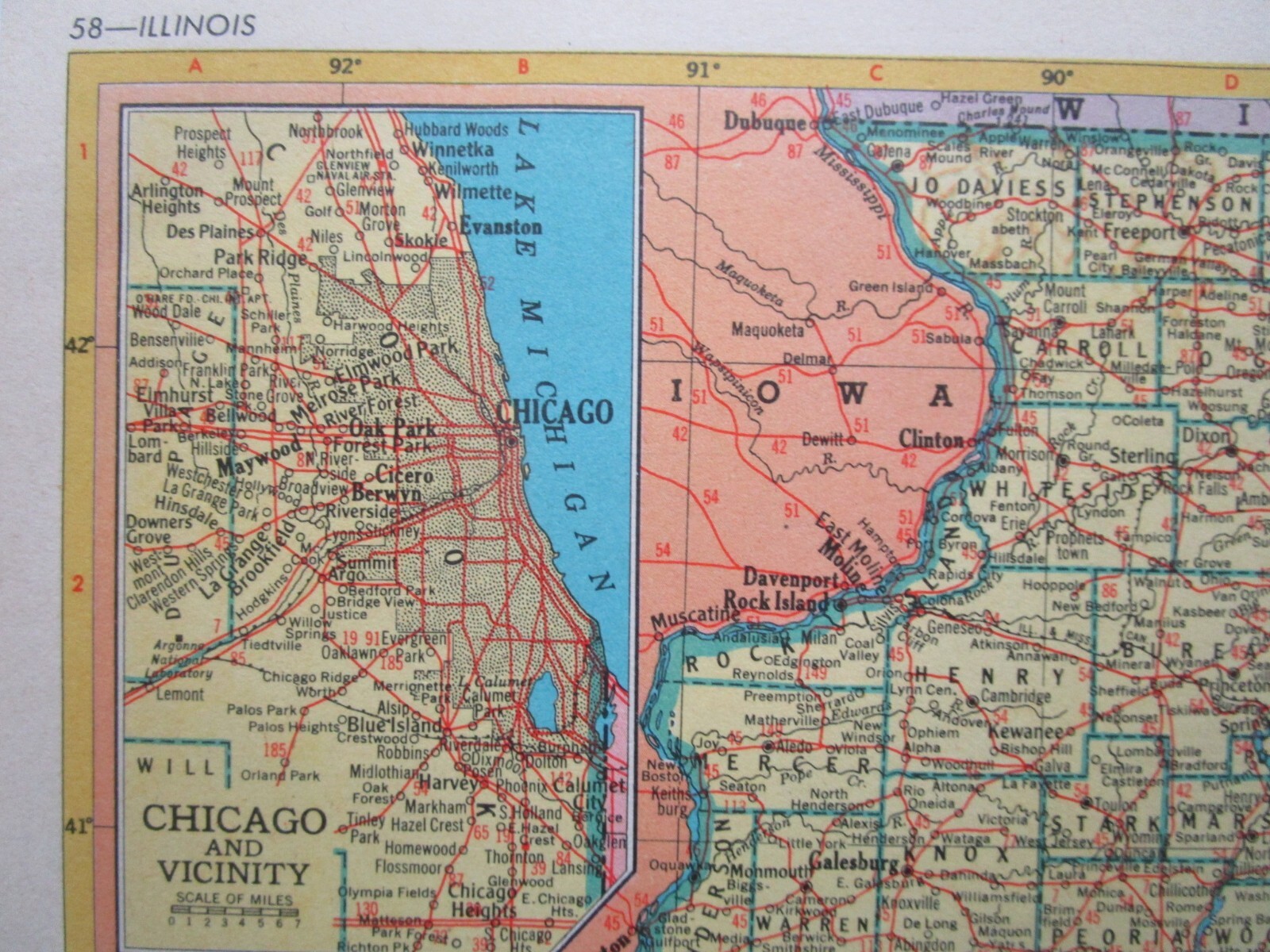 IL ID 1952 ILLINOIS RAILROAD Map. La SALLE & BUREAU CO RR, ERIE, WABASH or IDAHO