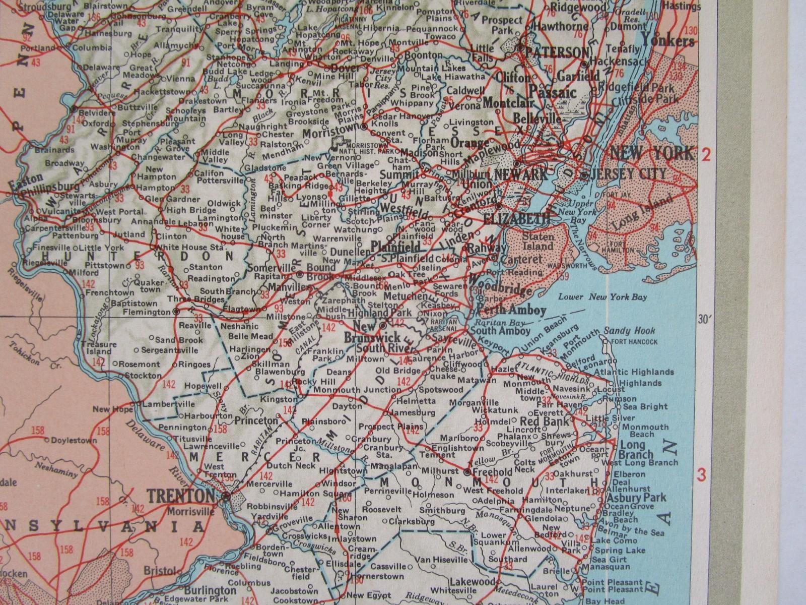 NJ NM 1951 NEW JERSEY RAILROAD Map. MORRISTOWN & ERIE RR ~or~ NEW MEXICO