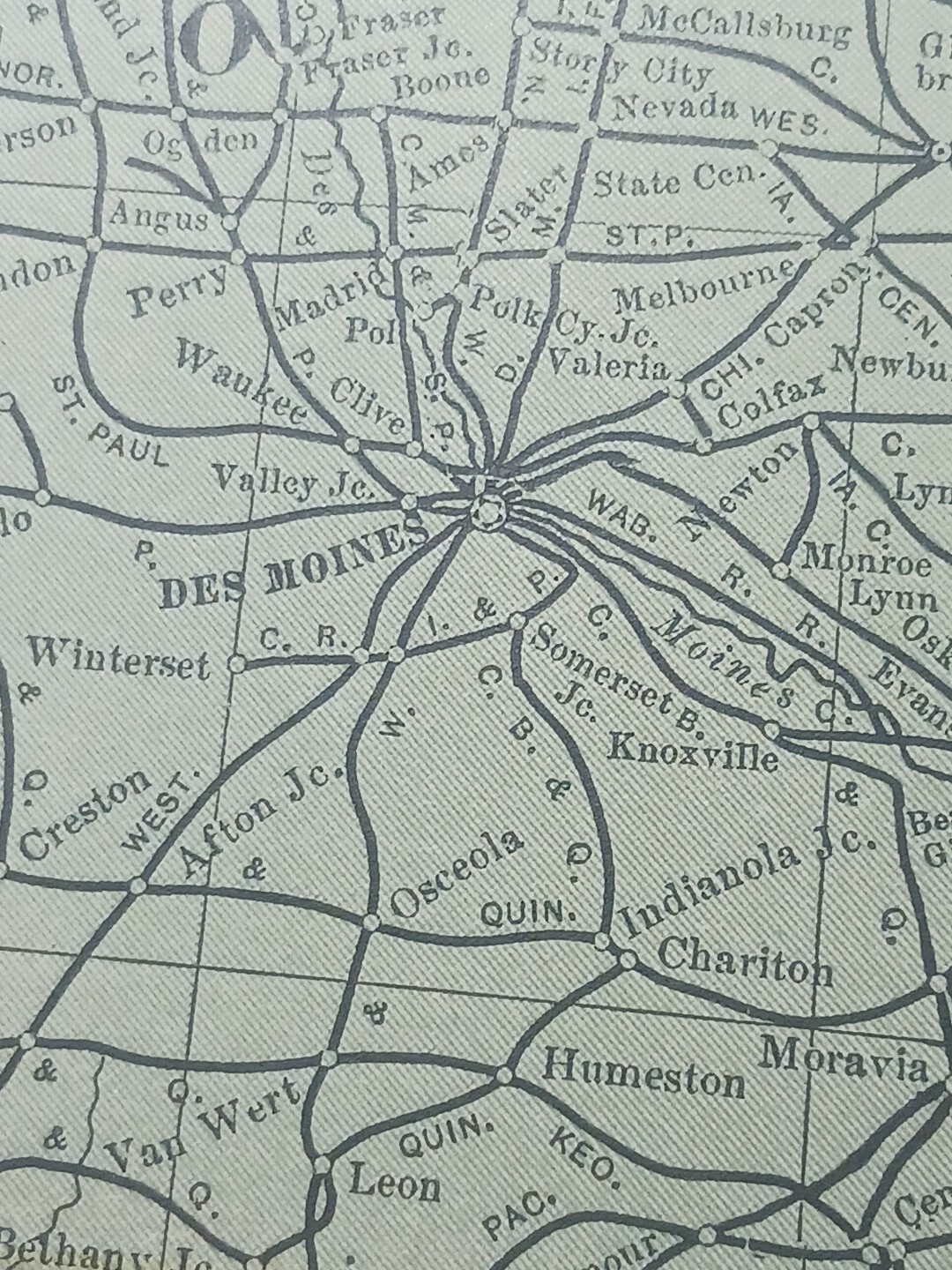 1904 Dated Railroad Map IOWA & MISSOURI all Lines Train Routes 11″x9″ COLOR