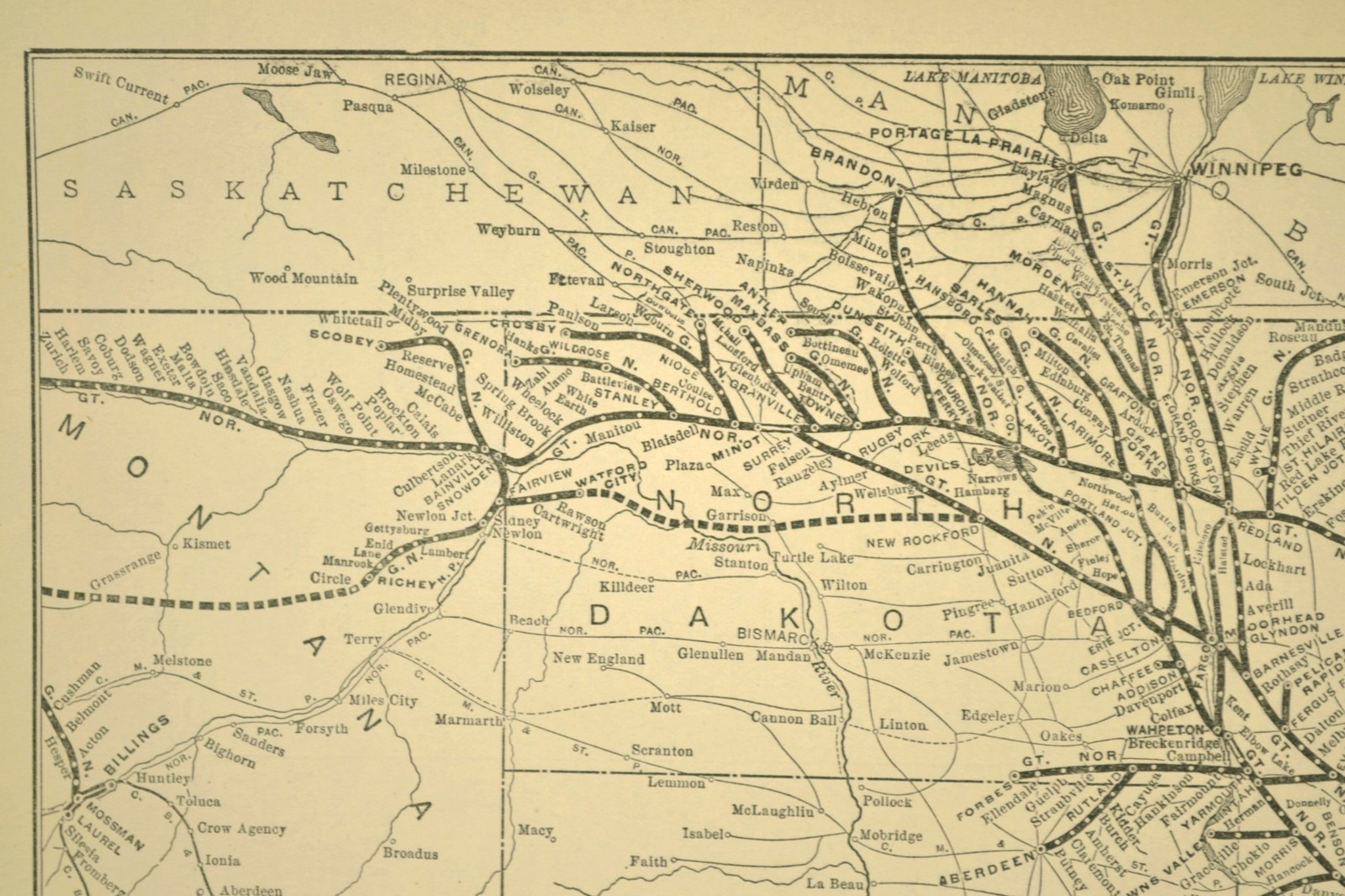 Vintage GREAT NORTHERN Railway Map North Dakota Western North Dakota Old Antique