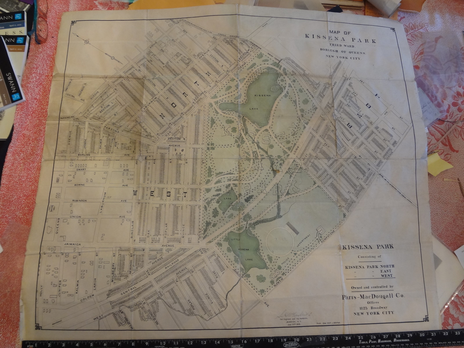 Rare 28 X 32 1908 Kissena Park Flushing Queens LIRR NYC Original Map