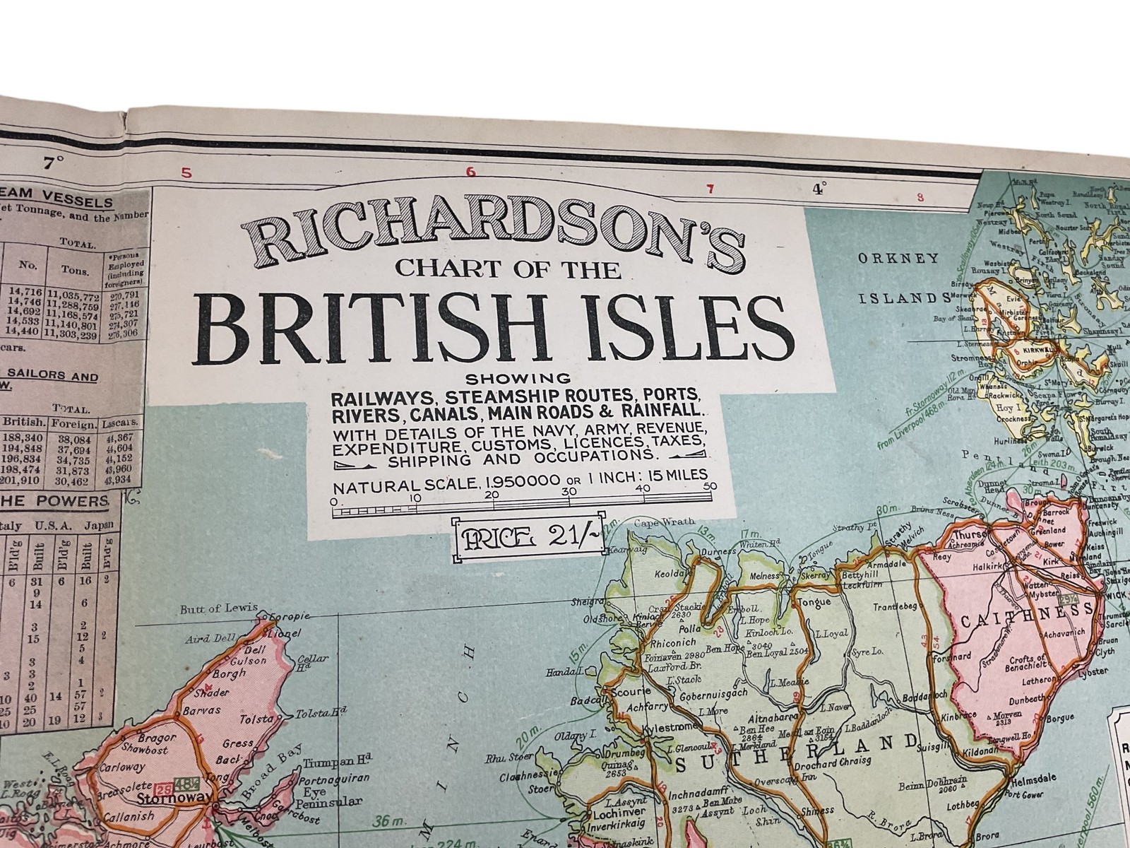 Richardson’s Chart of the British Isles Railway Map 1910-20 Collectable