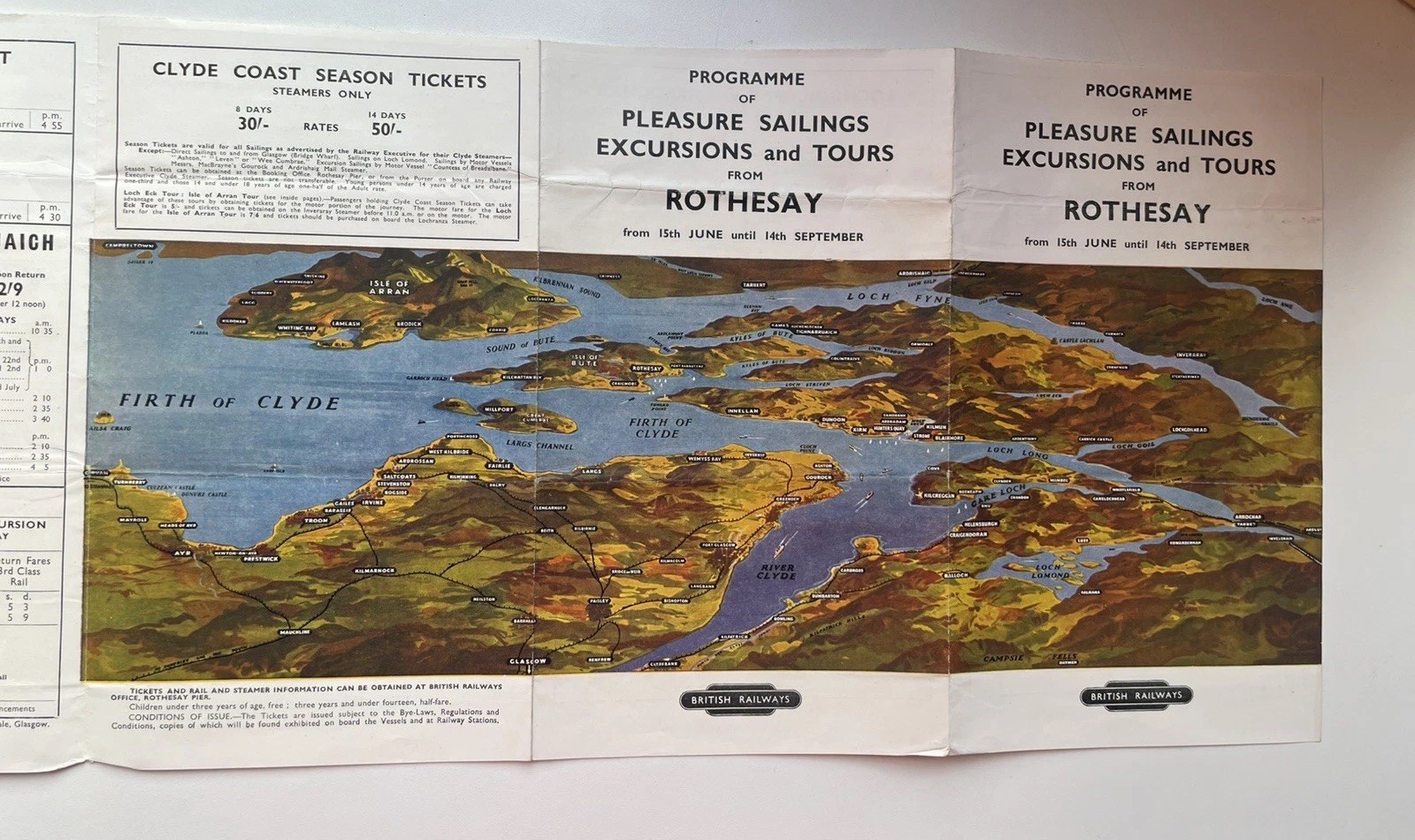 1950s programme / timetable for sailings and tour in Rothesay – British Railways