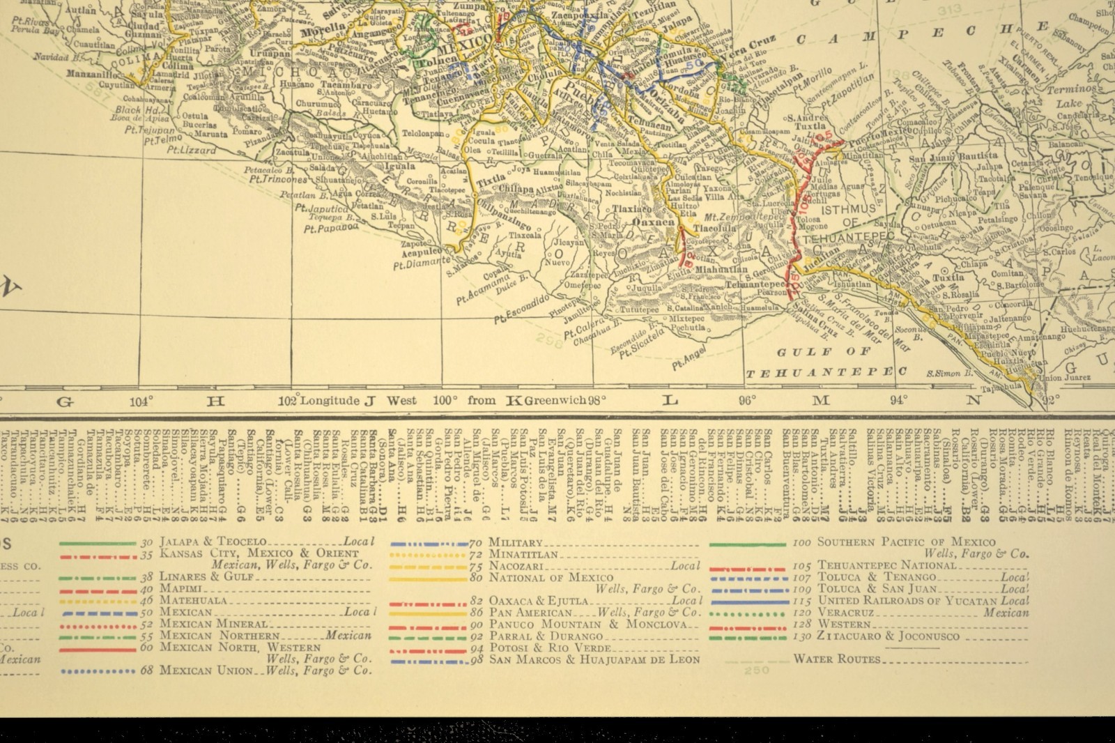 1910 Antique Map of MEXICO Railroads Map ORIGINAL Atlas Southern Pacific DATED