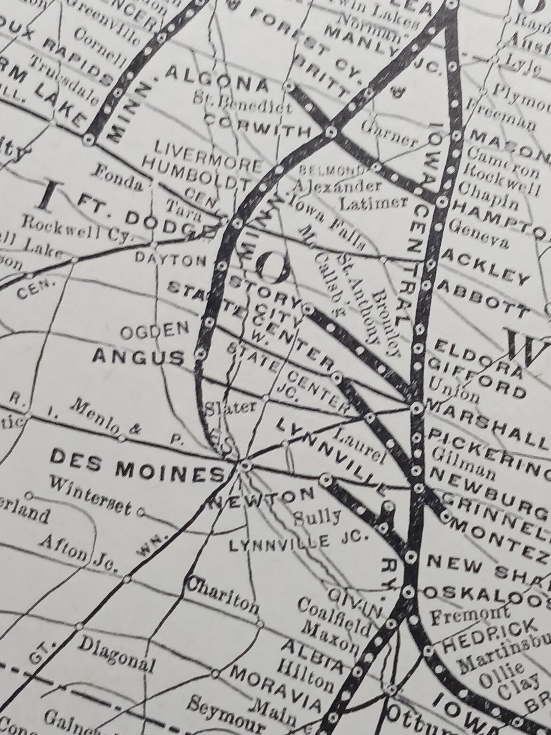 ~1904 Train Route Map IOWA CENTRAL RAILWAY all Railroad Lines Marked Vintage Map