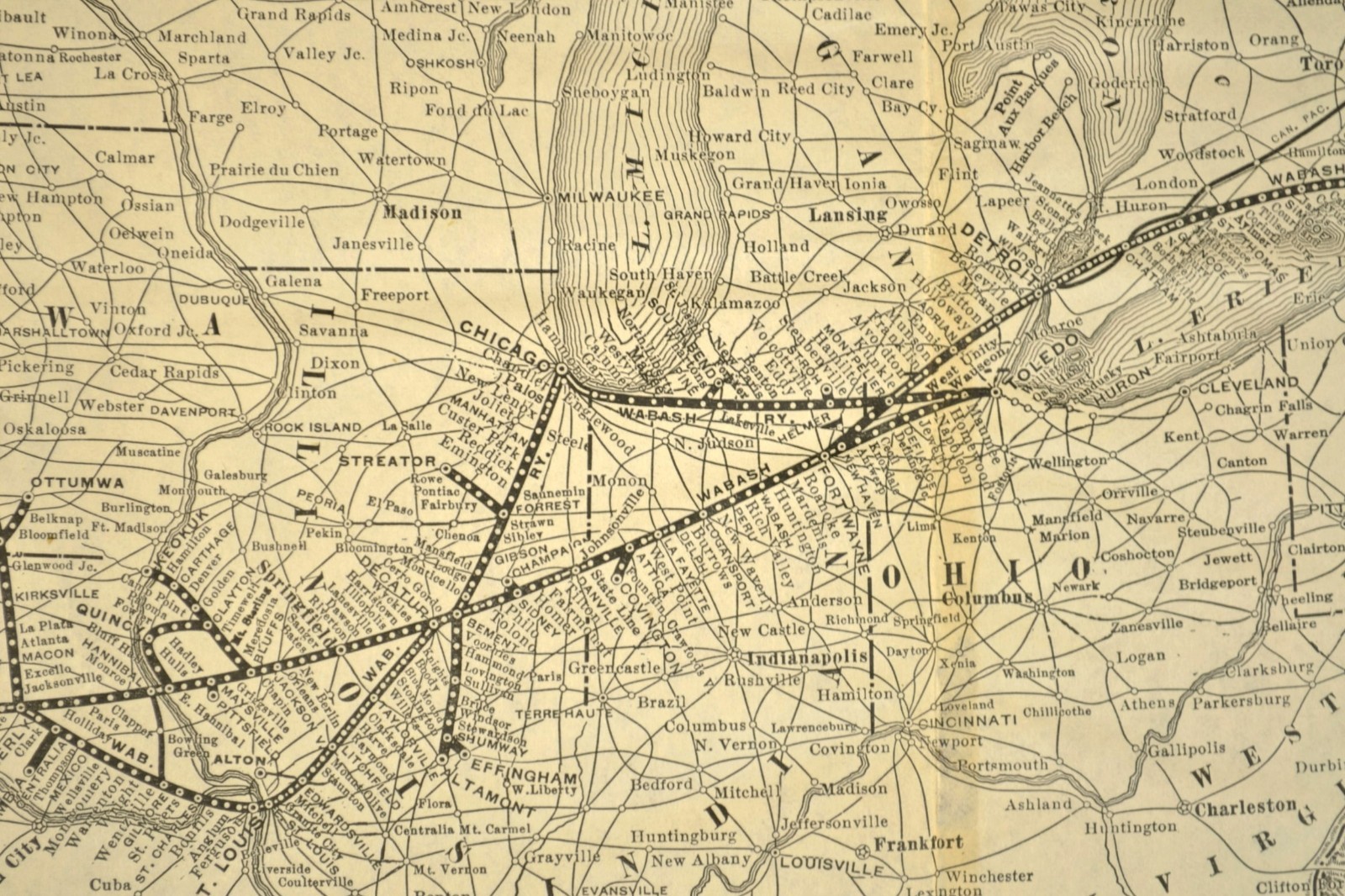 ca 1925 WABASH Railroad Map of the WAB Railway Omaha Des Moines Buffalo Chicago