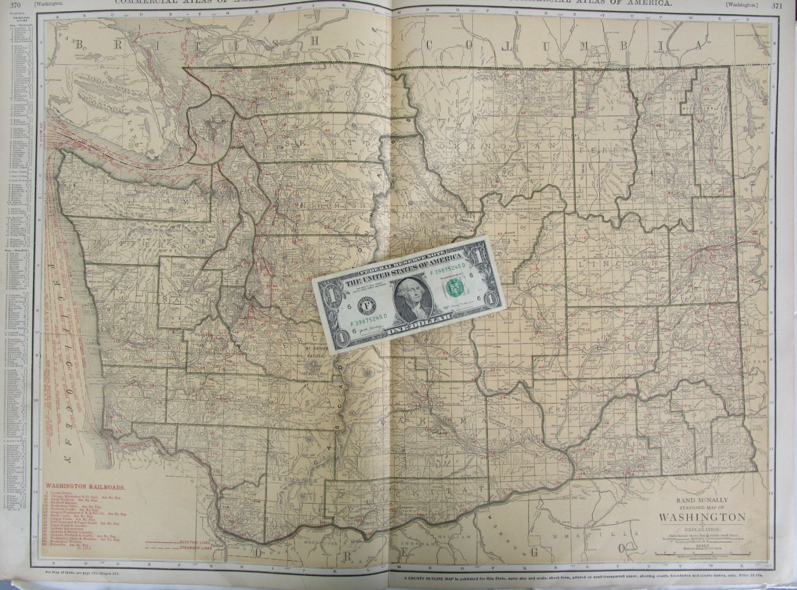 WA 1921 WASHINGTON State STEAM / INTERURBAN ELECTRIC RAILROAD / STEAMSHIP Map