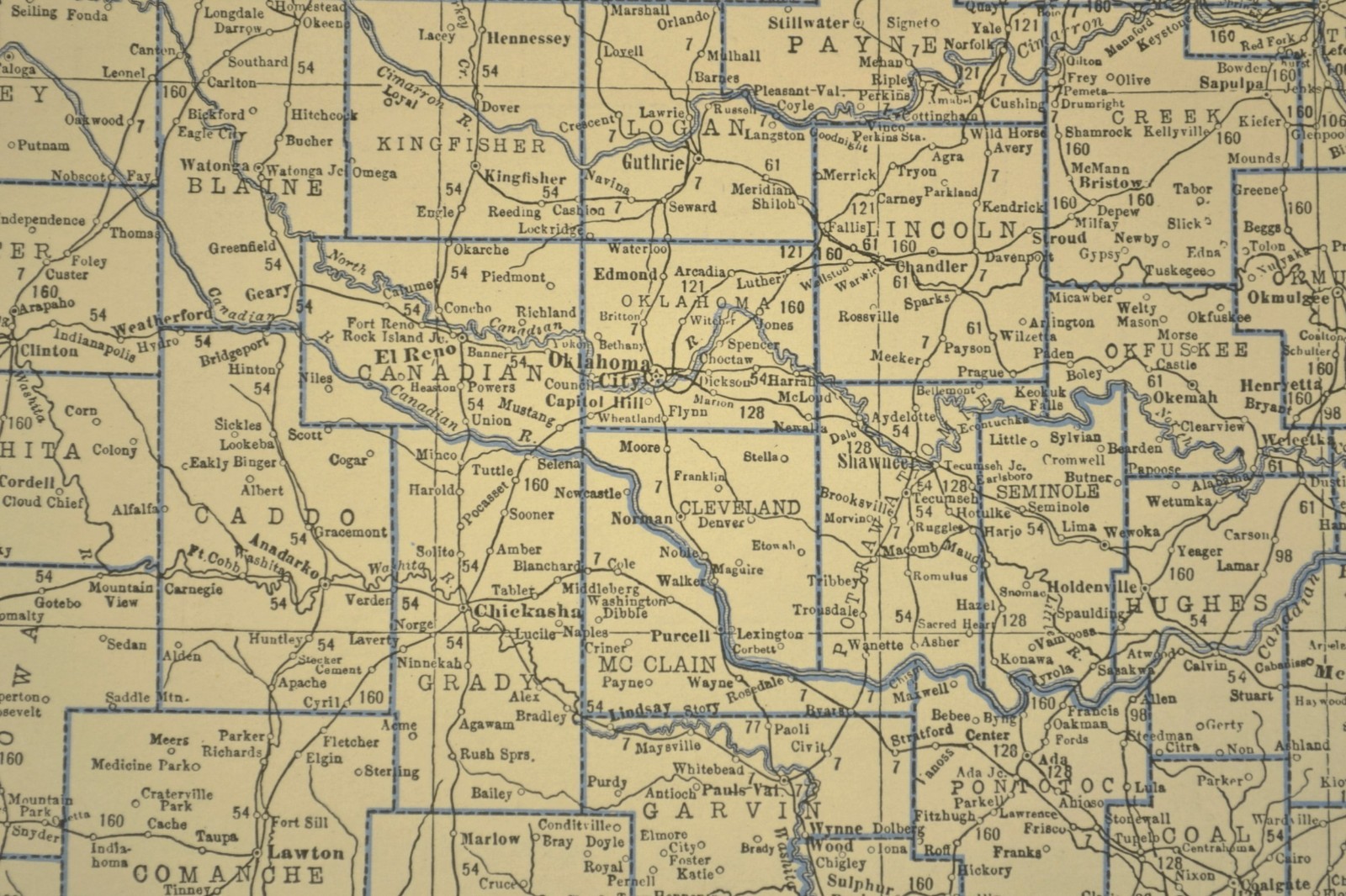 ca 1930 OKLAHOMA Railroad Map Depot Towns CRI&P RR Historic Original Atlas Map