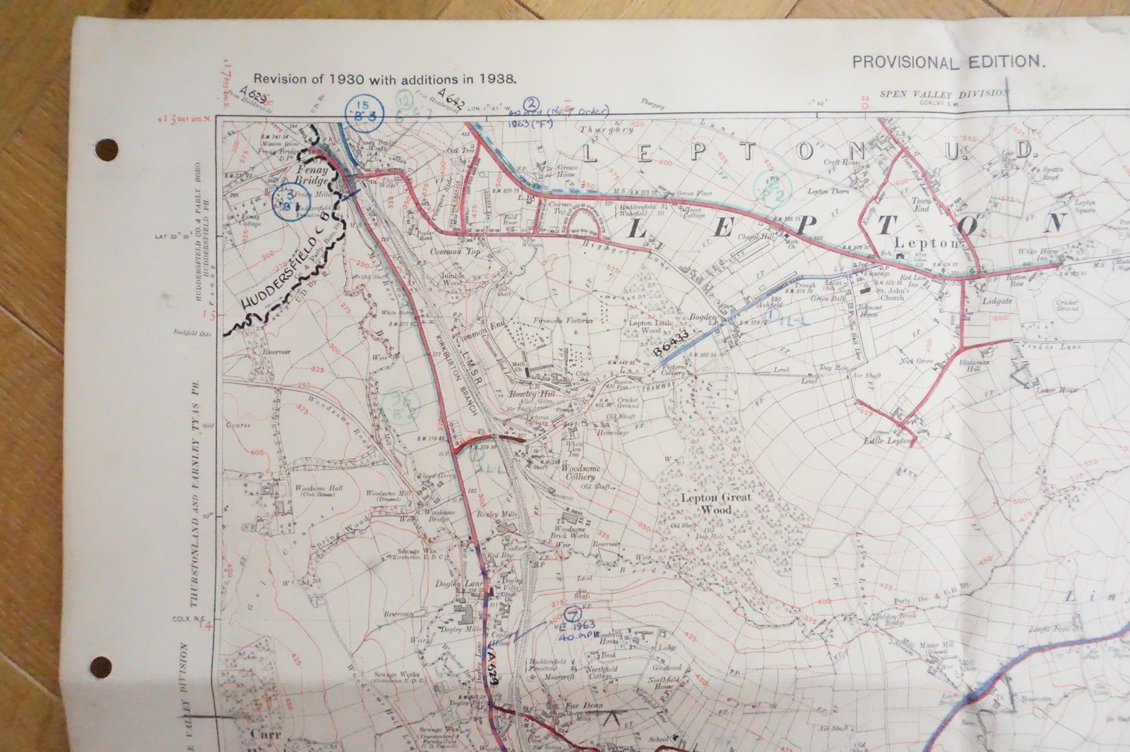 1938 Lepton Highburton Yorkshire LMS Railway OS Linen Map Ref 68 **