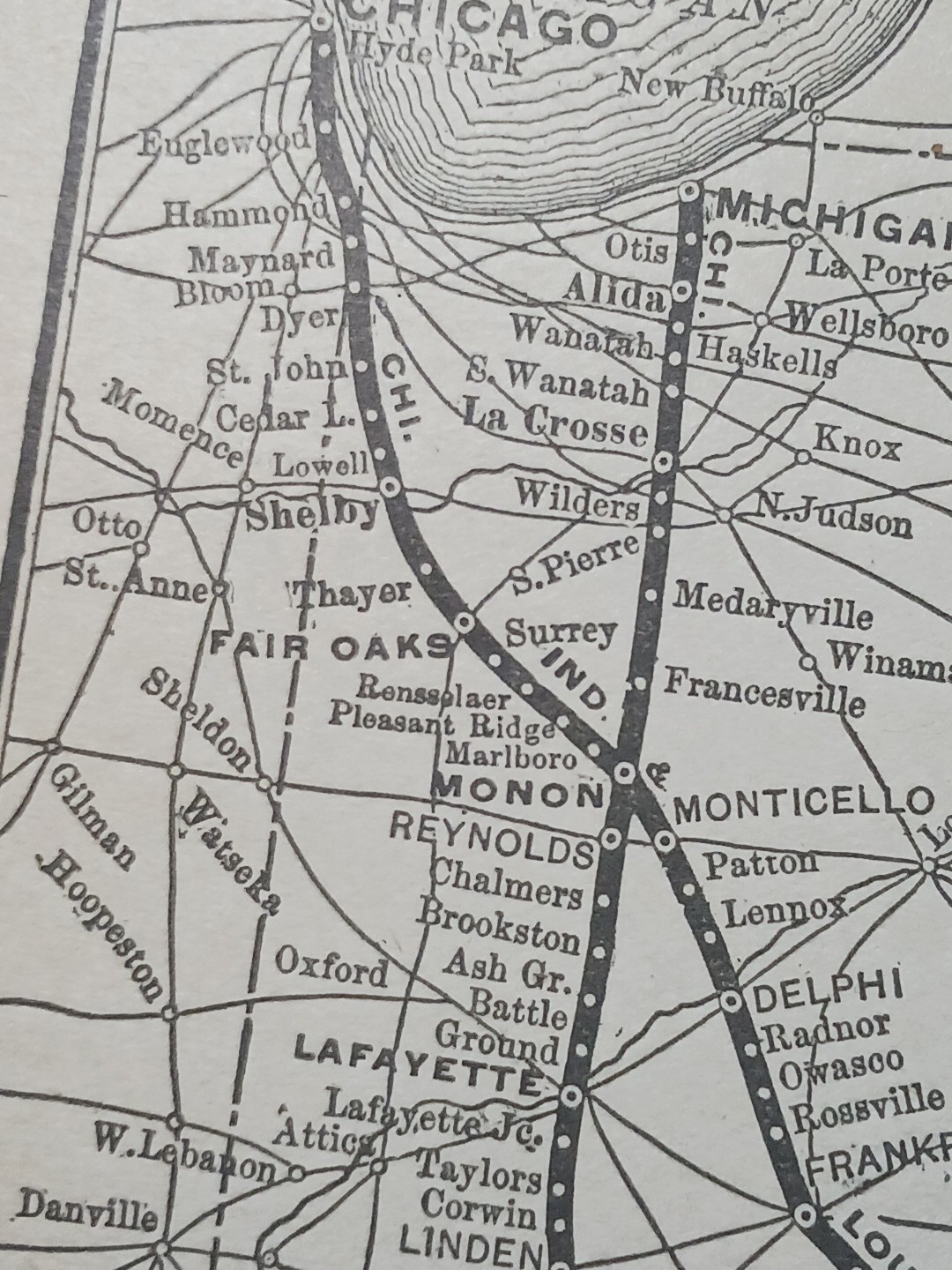 ~1898 Train Route Map CHICAGO INDIANAPOLIS & LOUISVILLE RAILWAY railroad station
